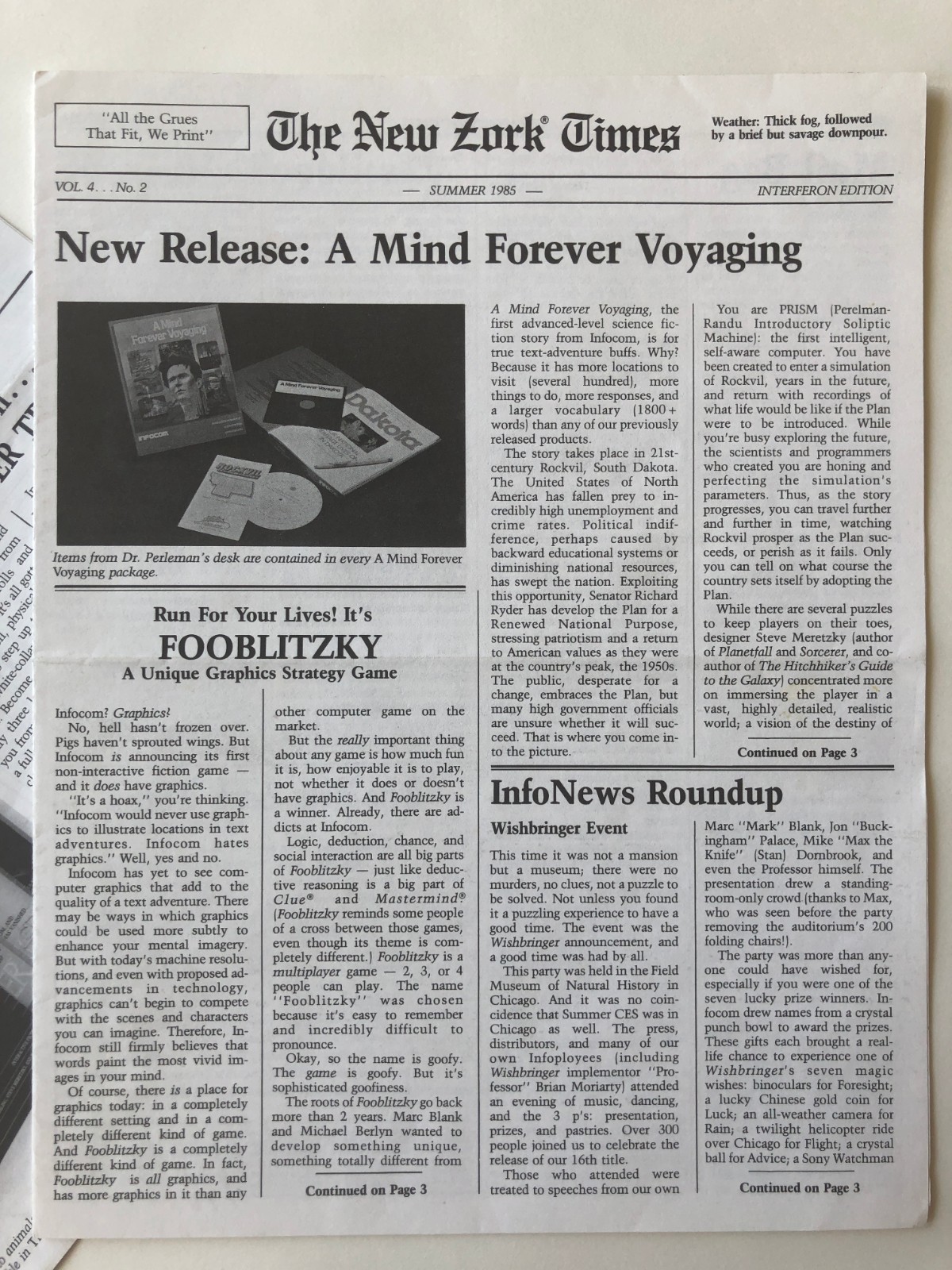 Vintage New Zork Times Infocom Newsletter Lot – Original 1980s interactive fic.