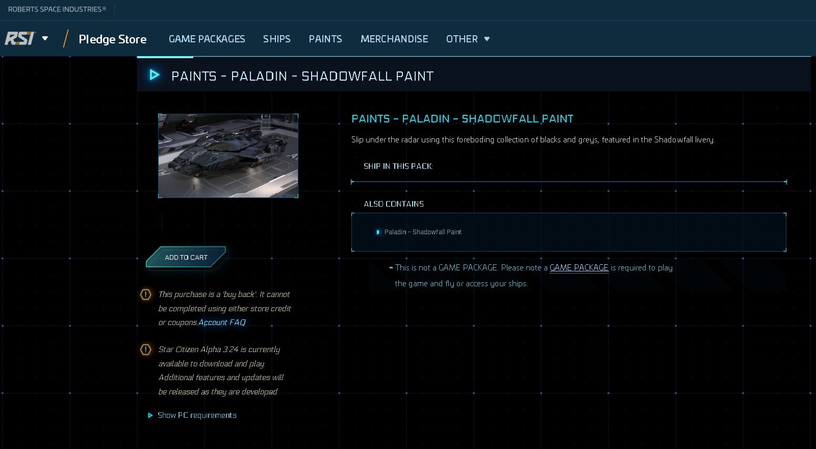 Star Citizen – Paladin – Shadowfall Paint – LTI – Stand Alone