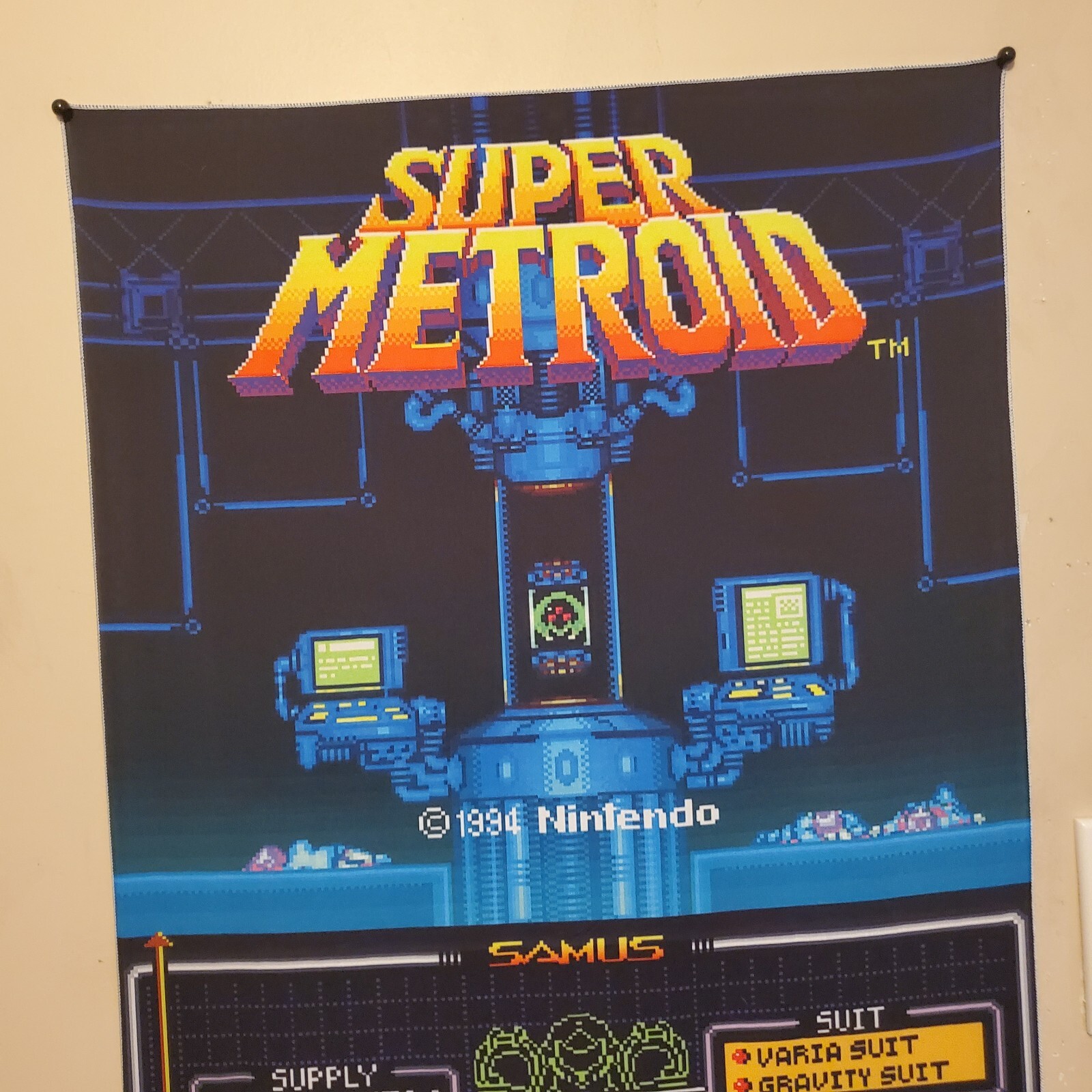 Super Metroid 5 x 1.5 foot tapestry banner wall flag Super Nintendo Samus