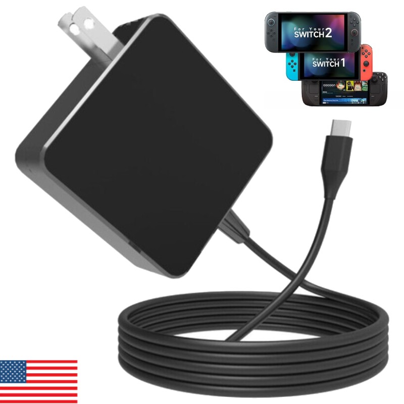 65W USB-C Power Adapter Charger Cord for Nintendo Switch 2 Steam Deck ROG Ally