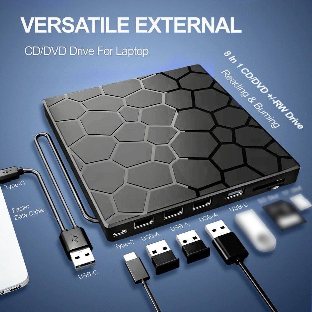 7 in 1 External DVD Drive USB C USB 3.0 with TF Card Reader for Laptop