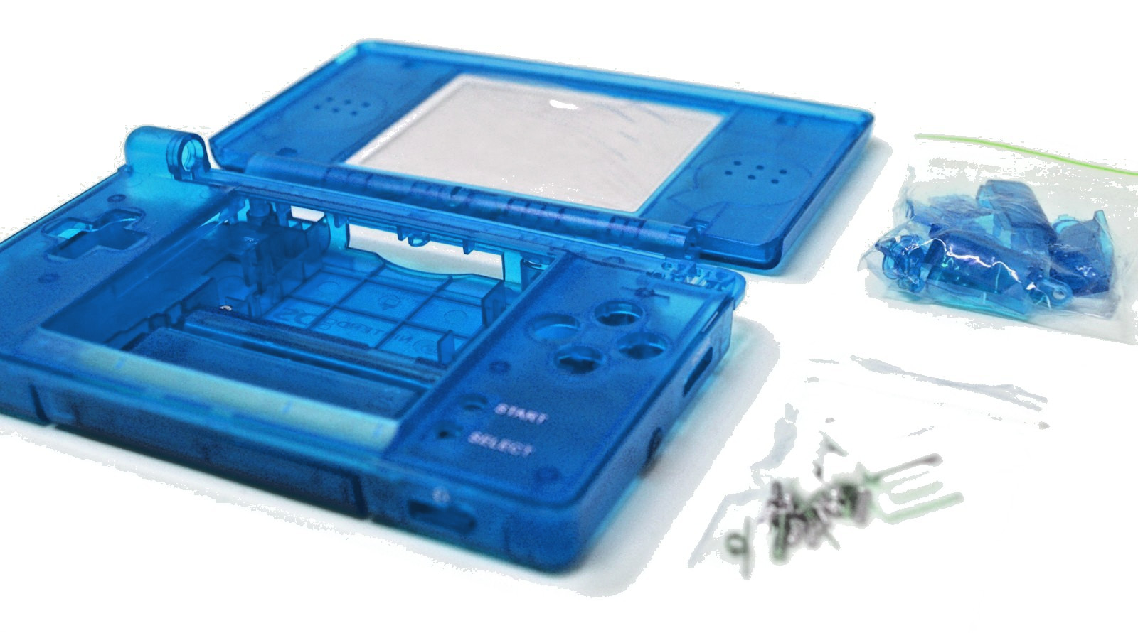 Full Replacement Housing Shell Screen Lens Clear BLUE For Nintendo DS Lite OEM