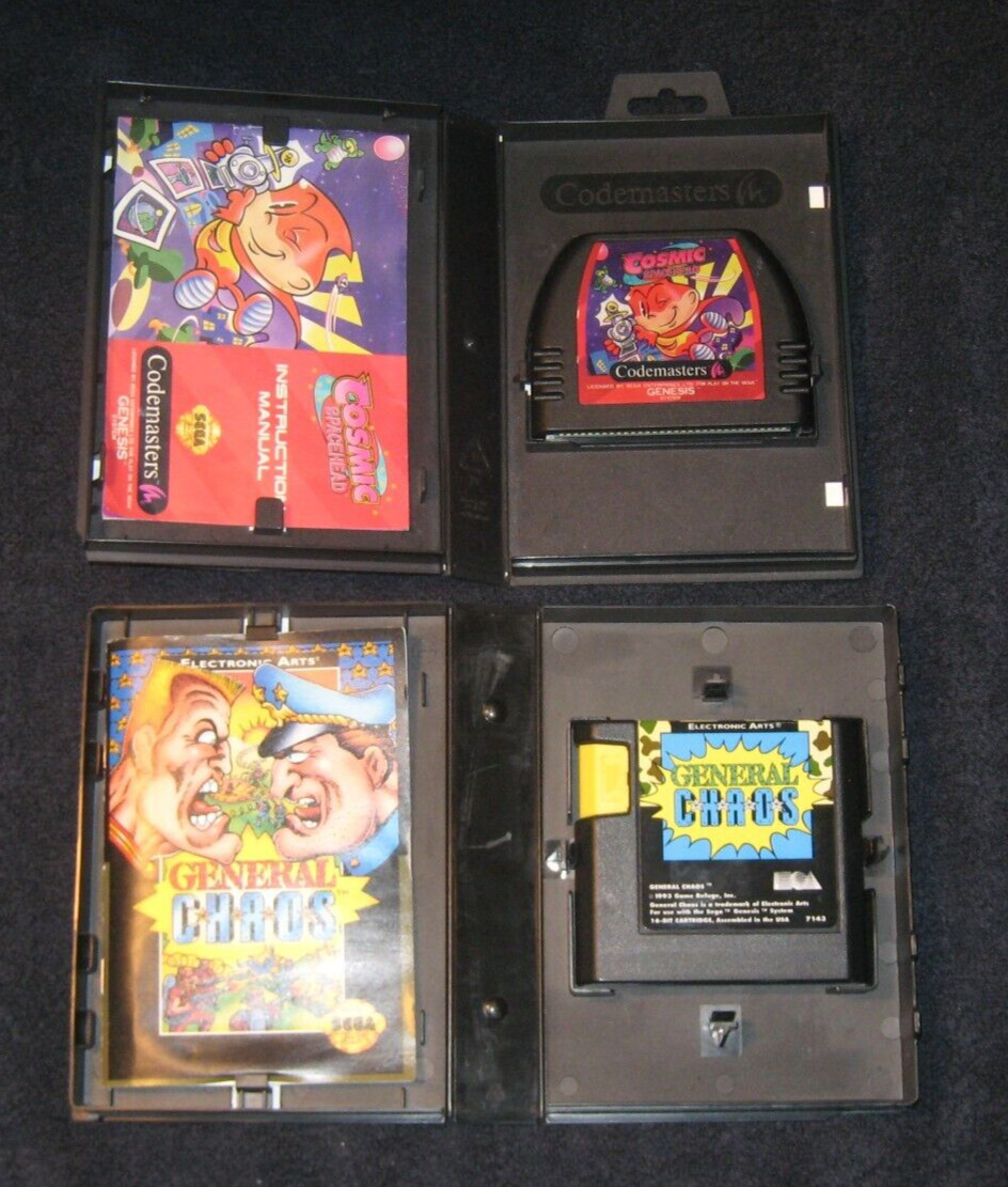 Cosmic Spacehead & General Chaos Complete for Sega Genesis. Authentic.Clean/Test