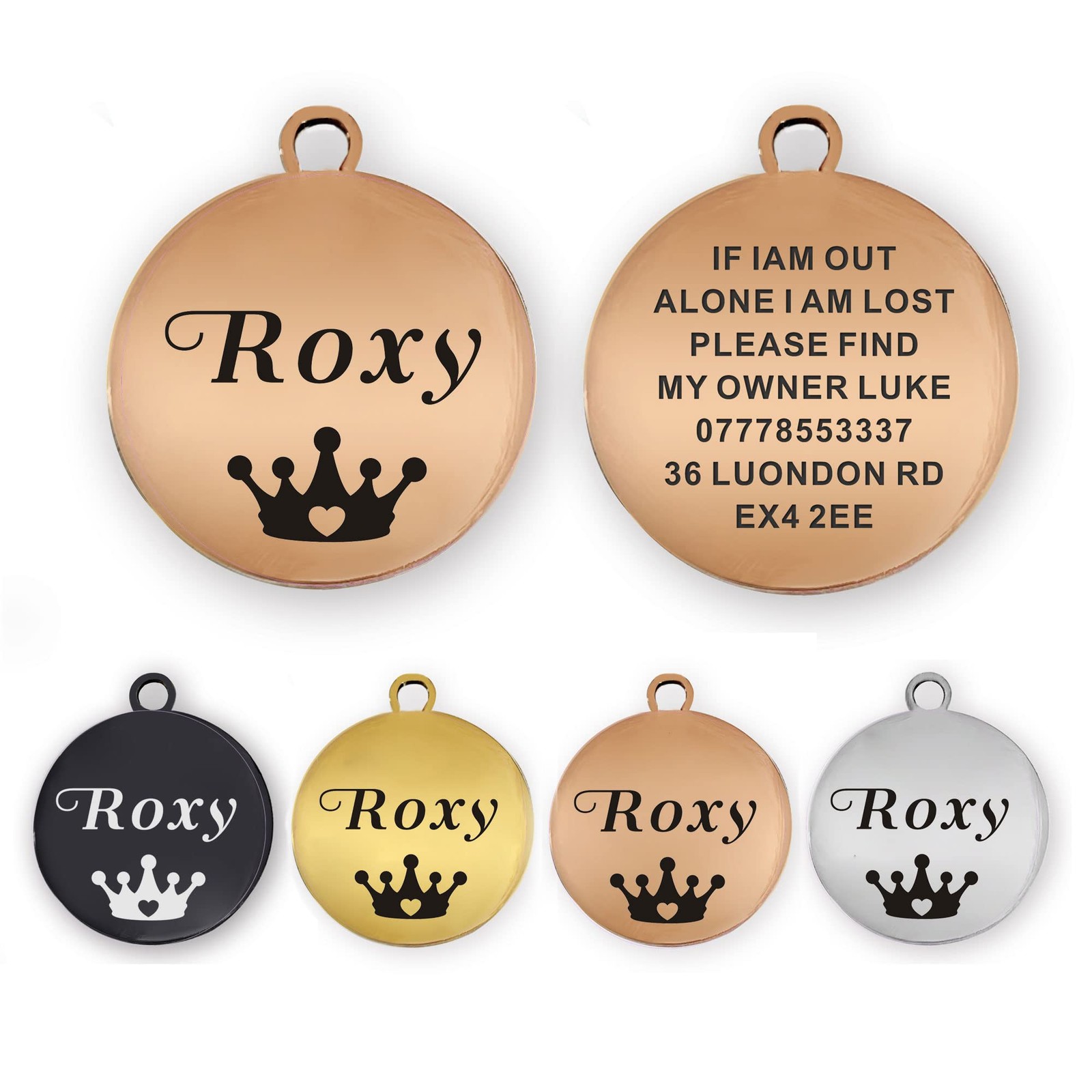 Dog Tag Personalized Name Custom ID S, Champagne Gold Round