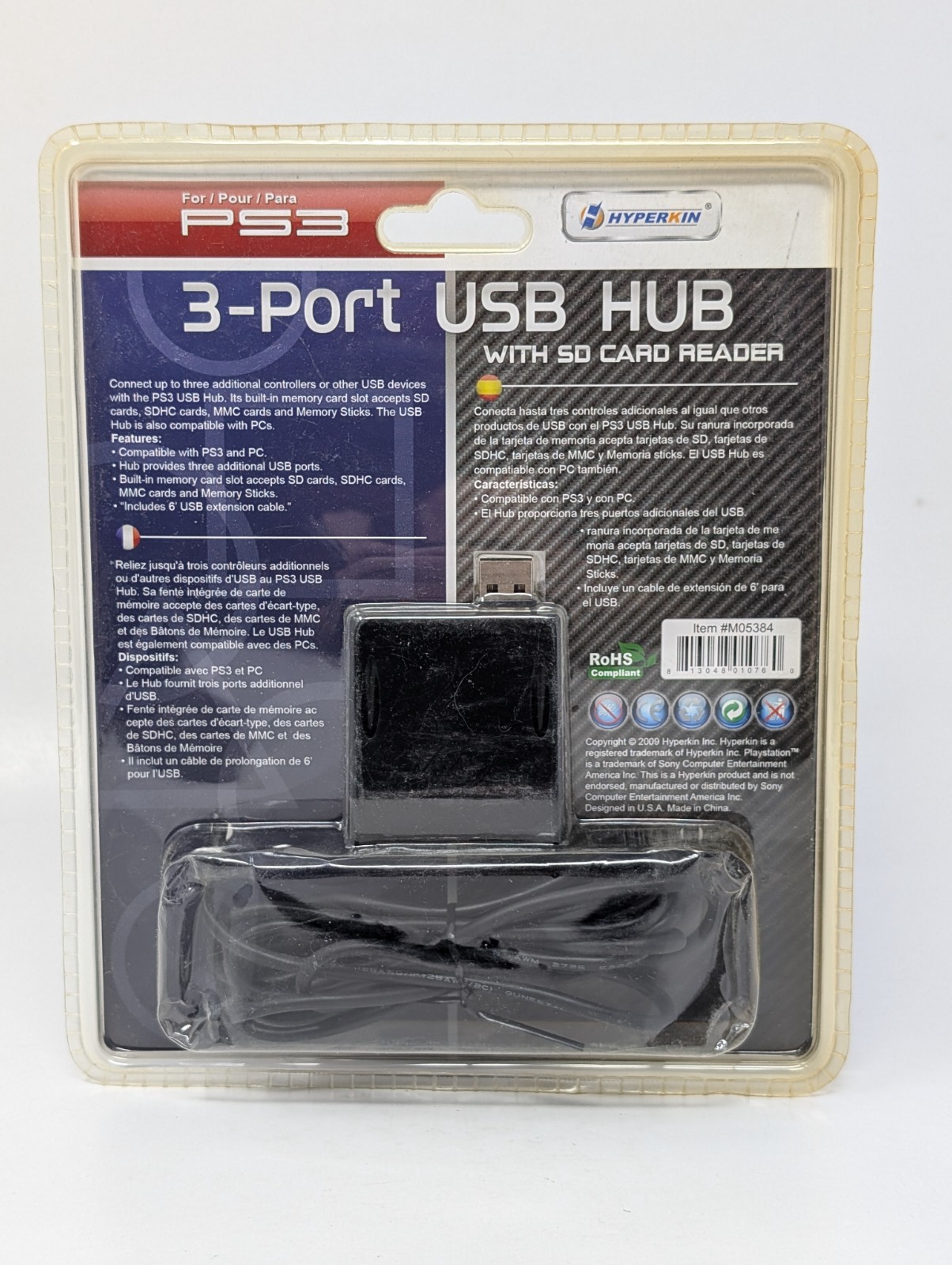 Hyperkin 3-Port USB Hub With SD Card Reader For Playstation 3 PS3 – Brand New
