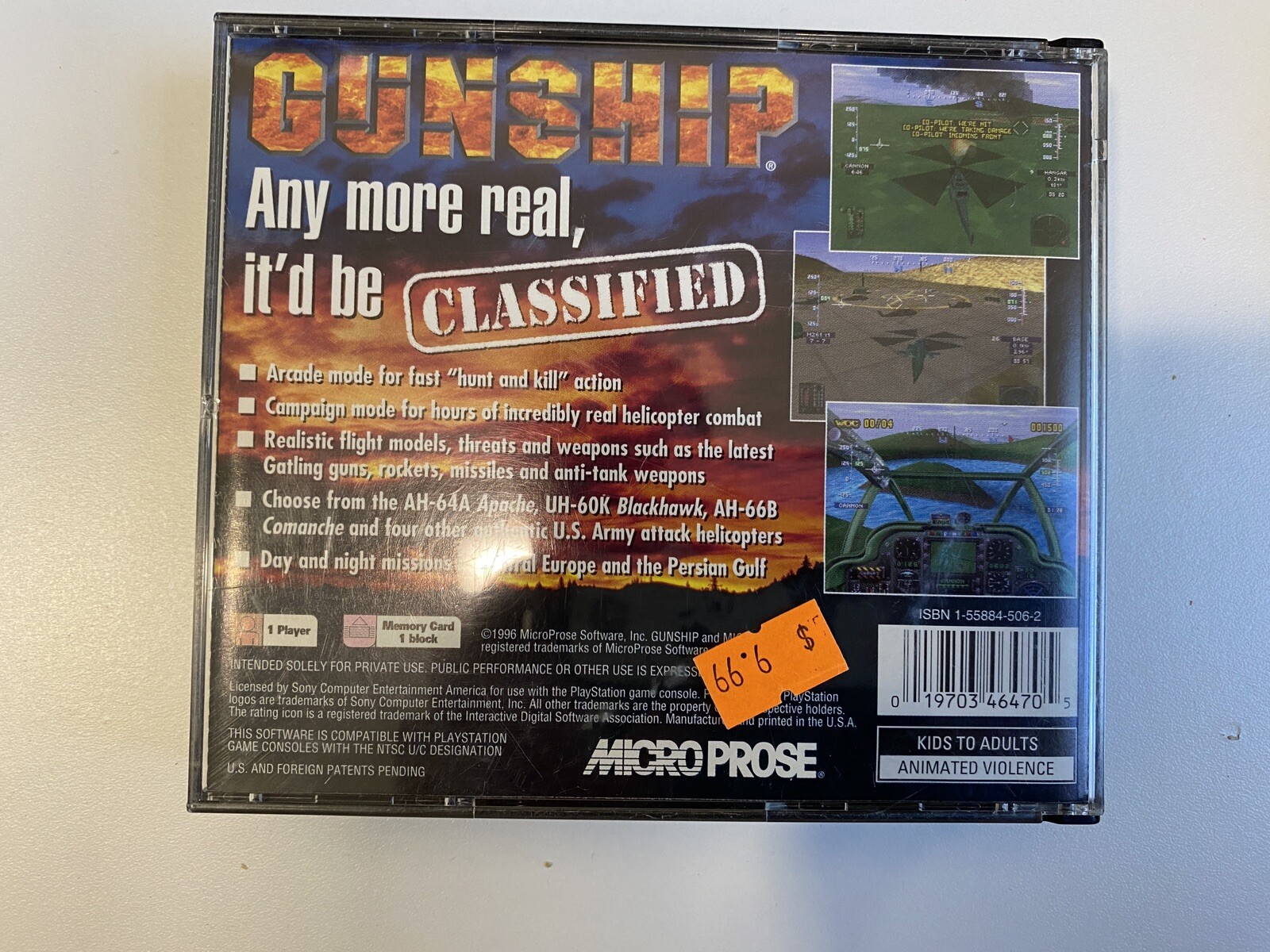 Gunship PlayStation 1, 1996. No manual. Tested, works.