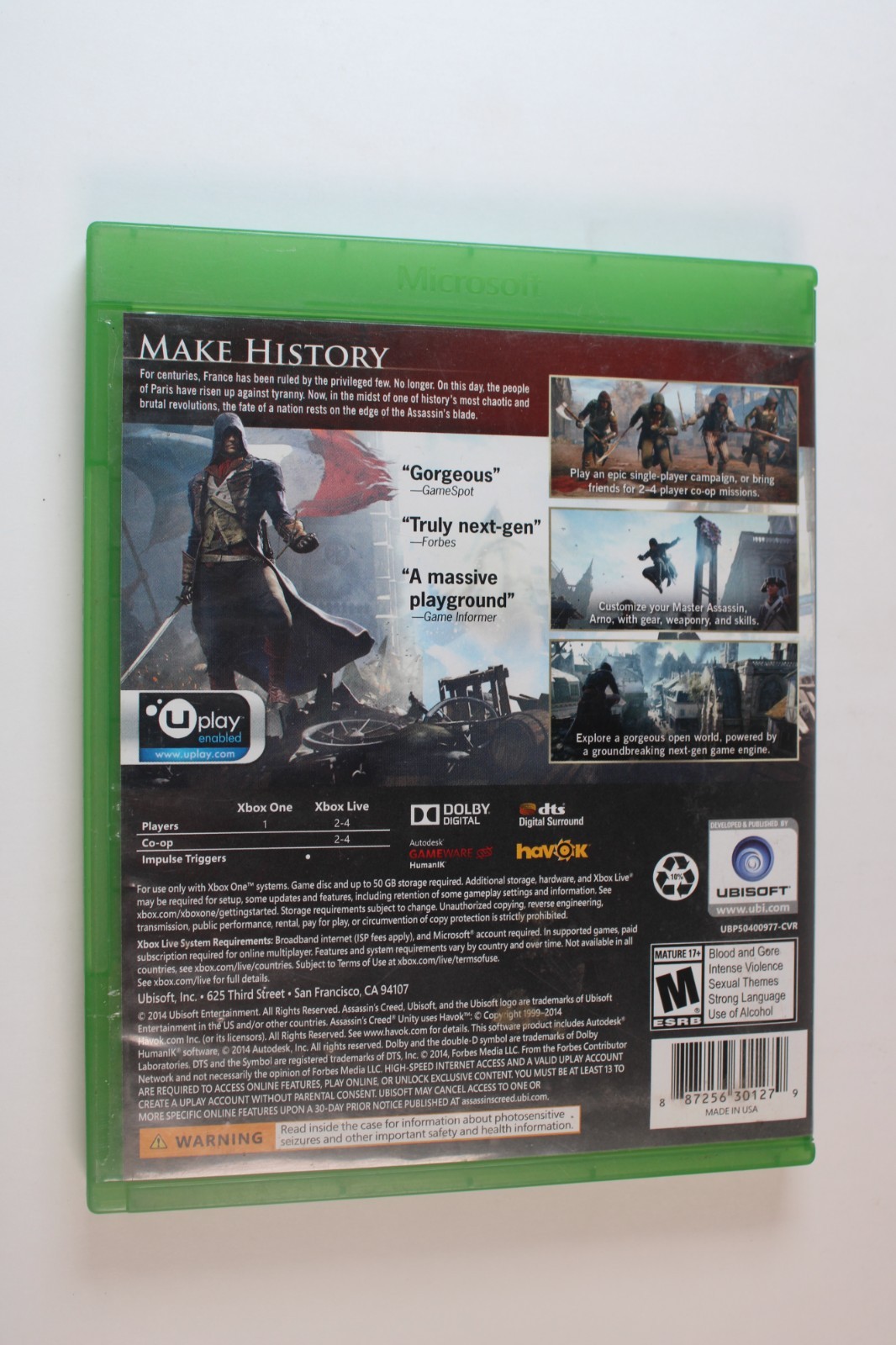 Assassin’s Creed: Unity (Microsoft Xbox One, 2014) Authentic, Tested/works