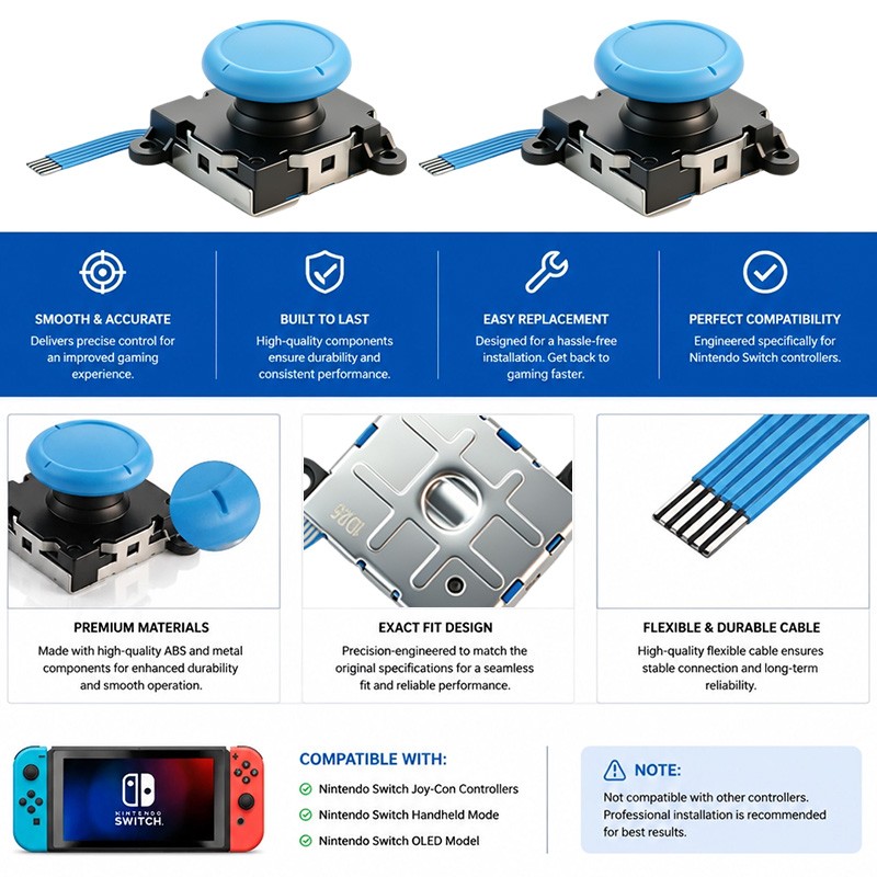 2PCS Hall Effect Joystick 3D Stick For Joy-Con Switch Lite OLED Drift Fix