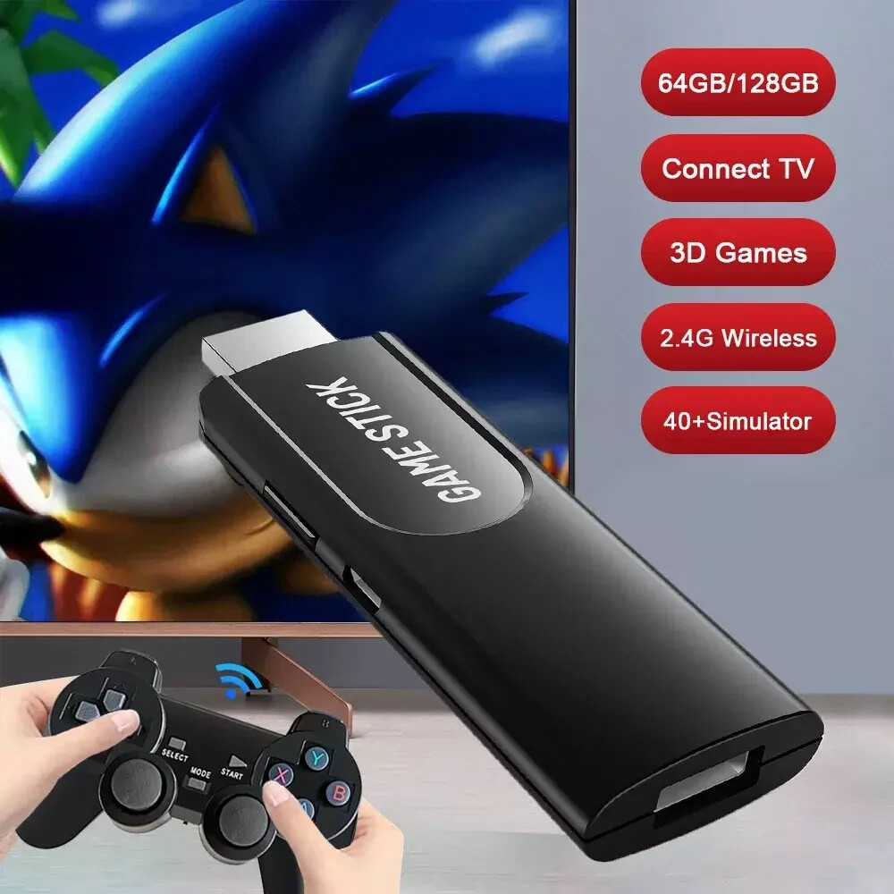 Built-in 64GB 40000+ Video Games 4K HDMI Game Stick Console Wireless Gamepad ZW