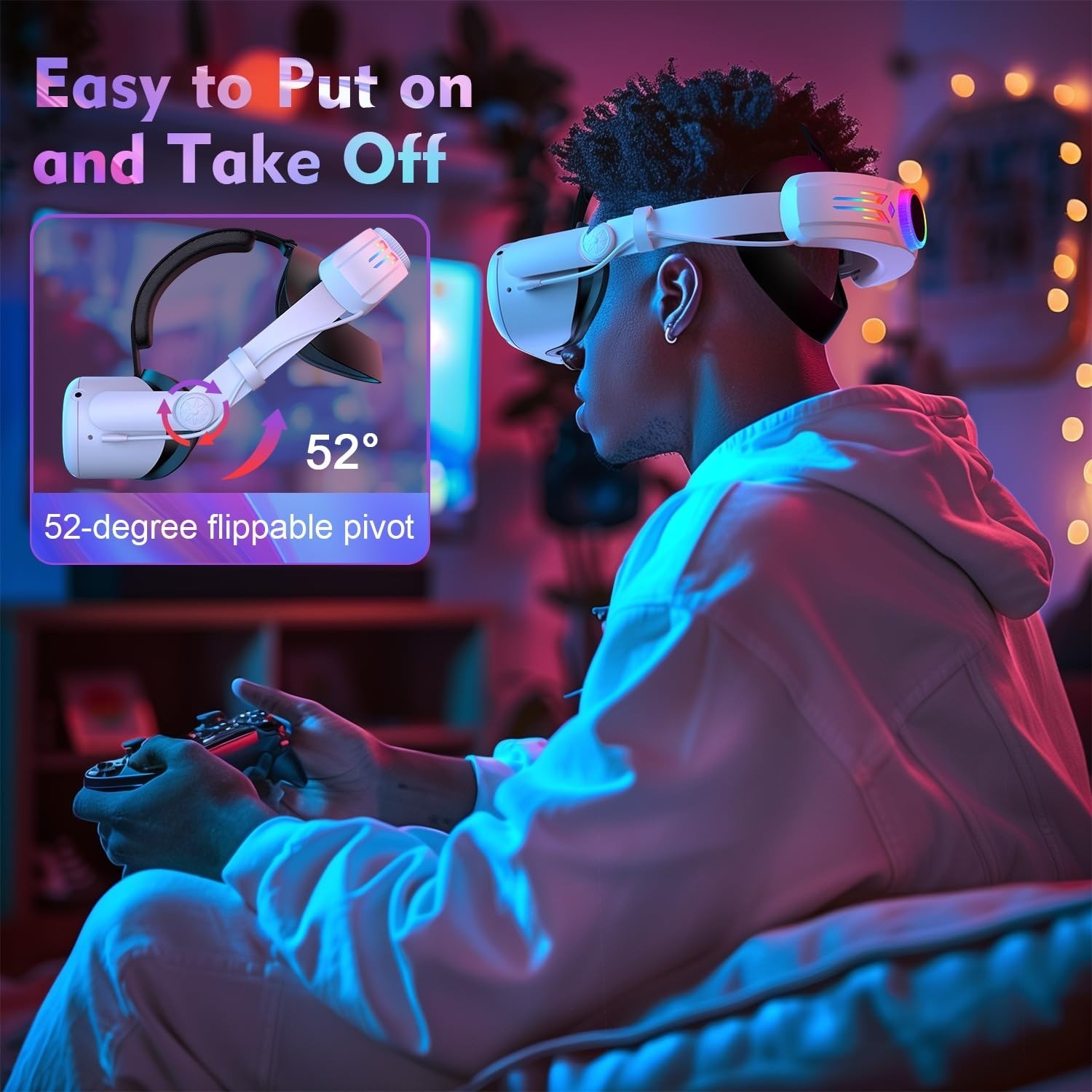 BROKELIT RGB Head Strap with 12000mAh Battery for Oculus Quest 2