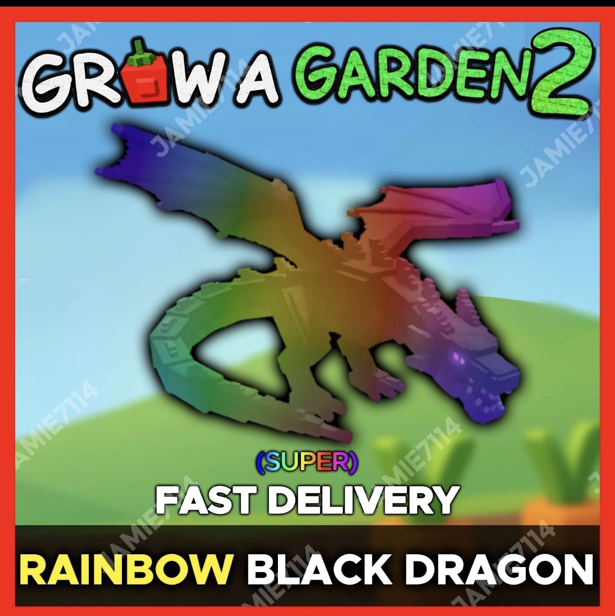 🔥Grow a Garden 2 Roblox✨Rainbow Black Dragon | (1 IN STOCK ONLY!)