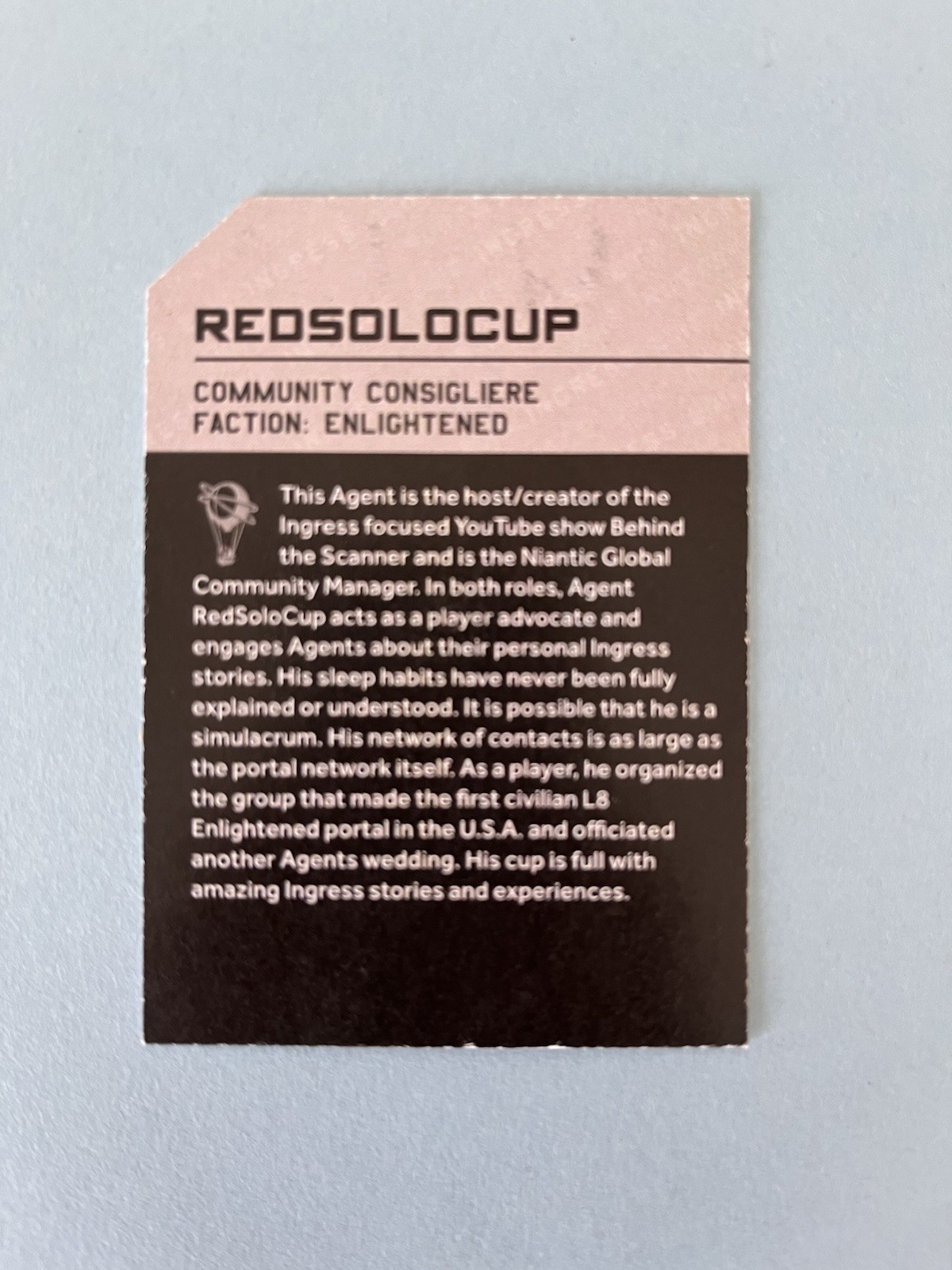 Ingress Agent Card REDSOLOCUP Behind the Scanner Host Niantic ENL