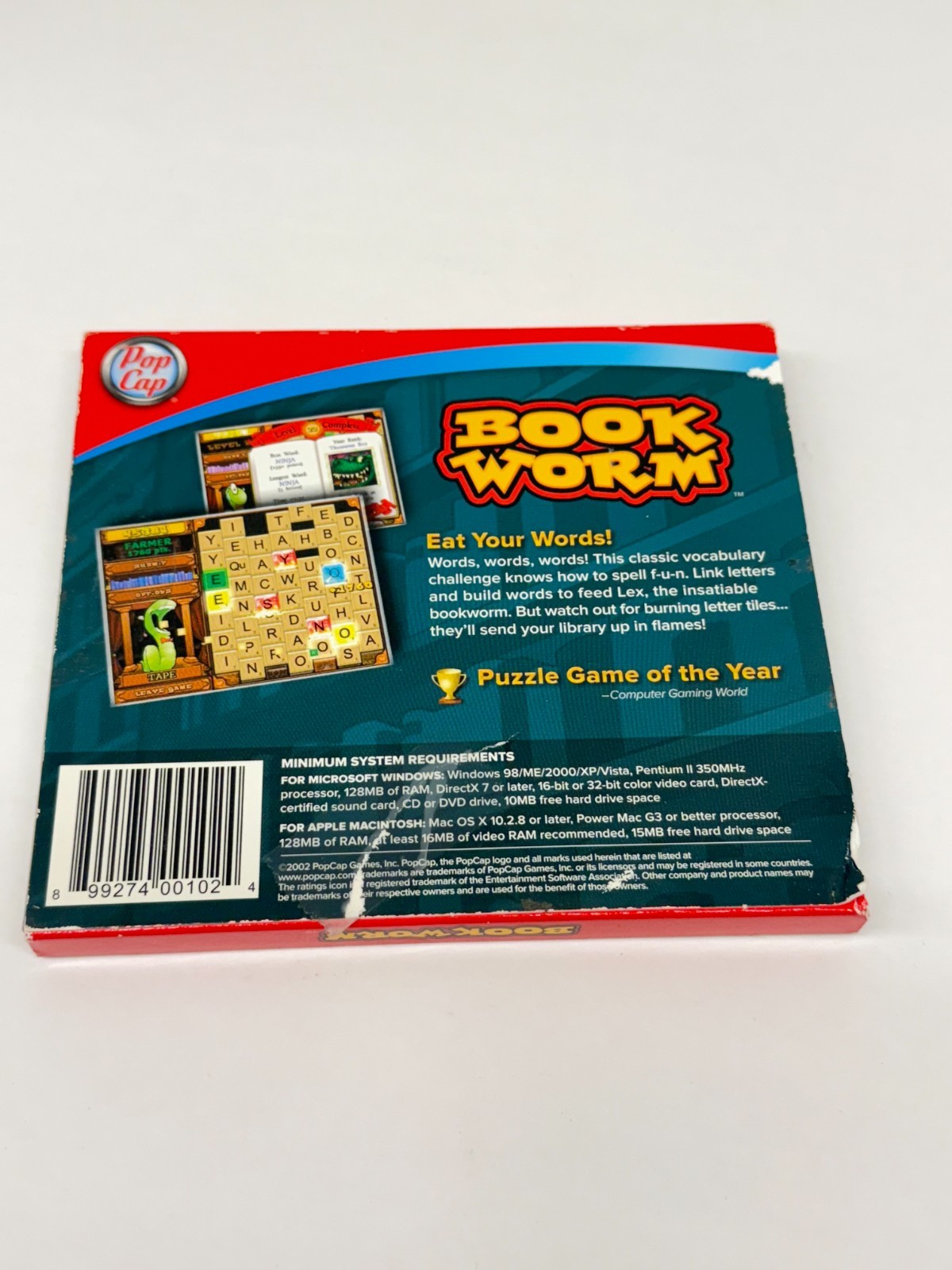 PopCap Bookworm PC Mac CD-ROM Word Puzzle Game Book Worm Pop Cap Spelling Game