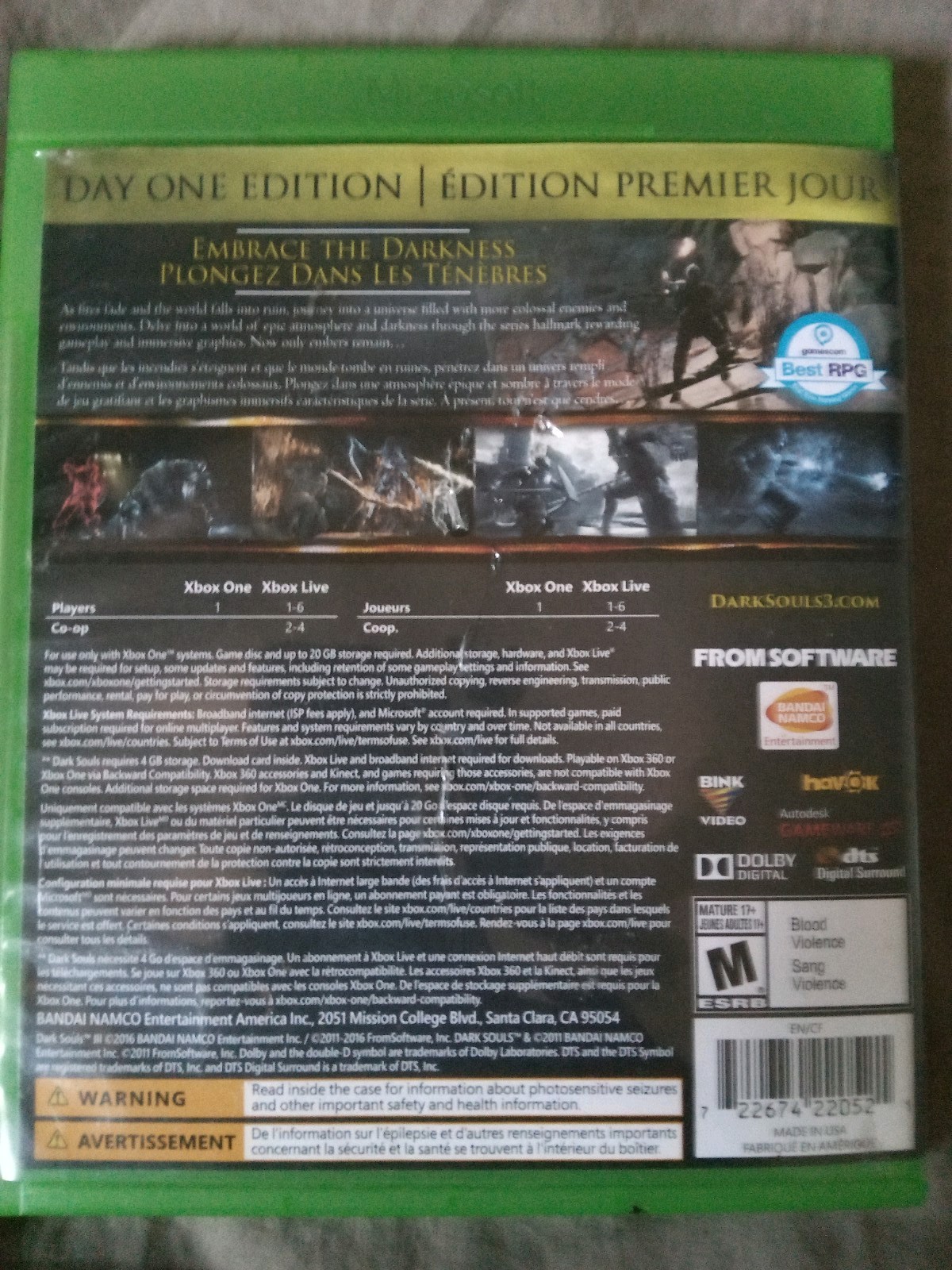 Dark Souls 3 Day One Edition for Xbox One Complete, Tested, Working
