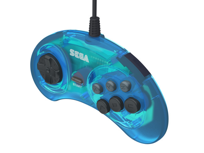 Retro-Bit Official Sega Genesis Controller 6-Button Arcade Pad – Clear Blue