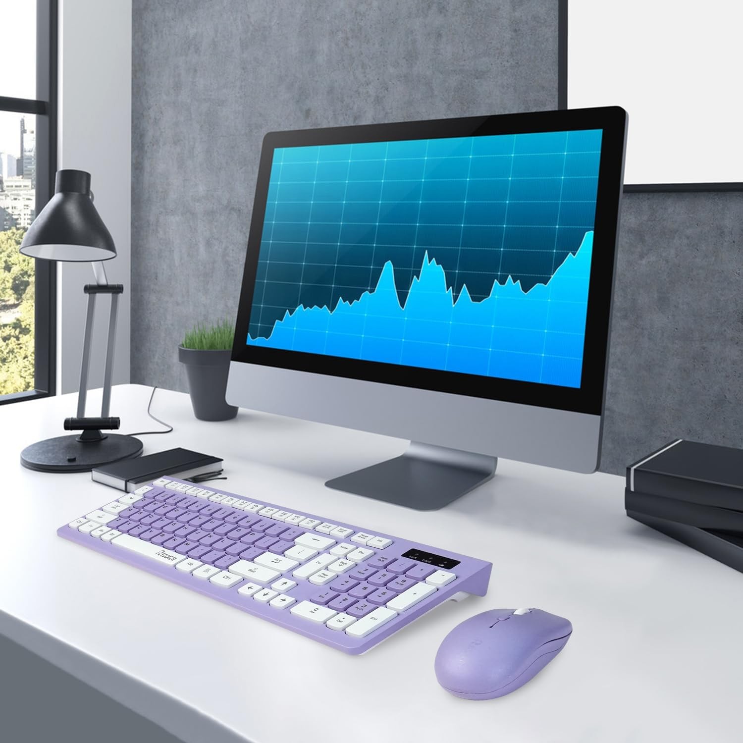 Wireless Keyboard and Mouse Combo, Full-Sized Purple