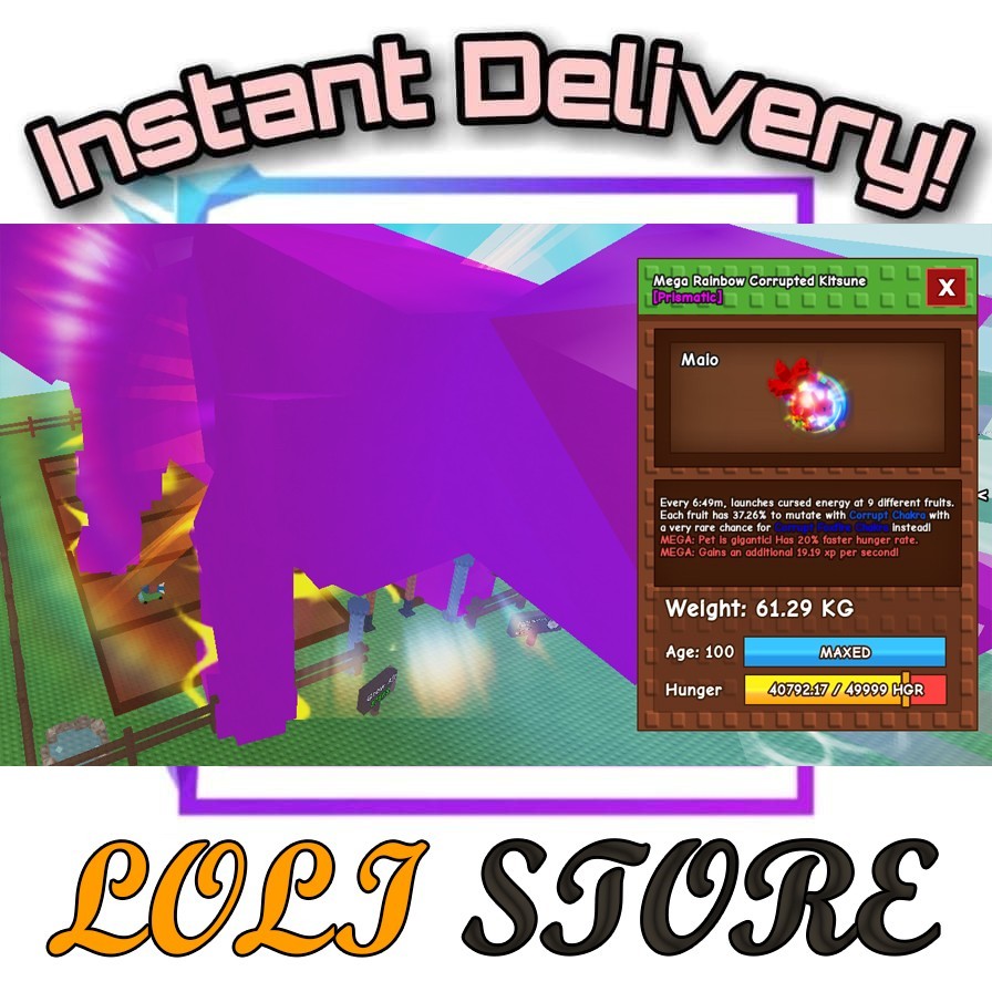 Huge Rainbow Hatched Corrupted Kitsune | Grow A Garden | INSTANT DELIVERY