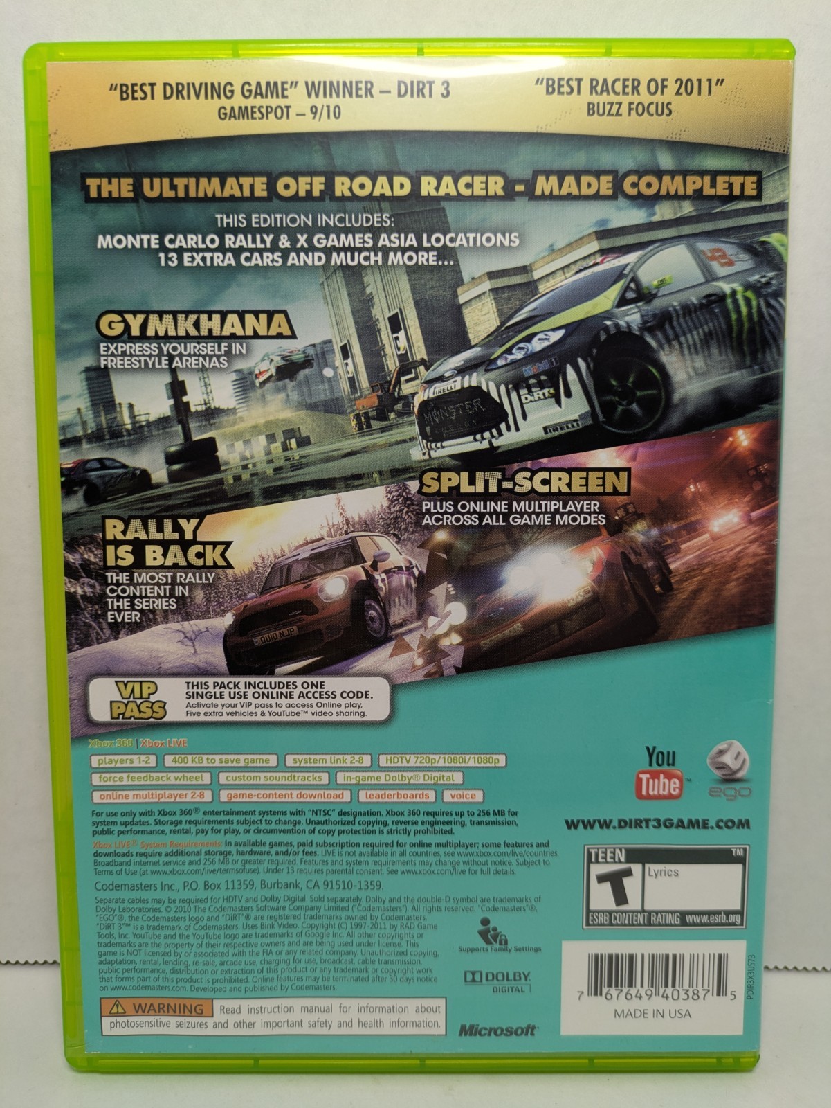 DiRT 3 — Complete Edition (Microsoft Xbox 360, 2012) No Manual Tested Working