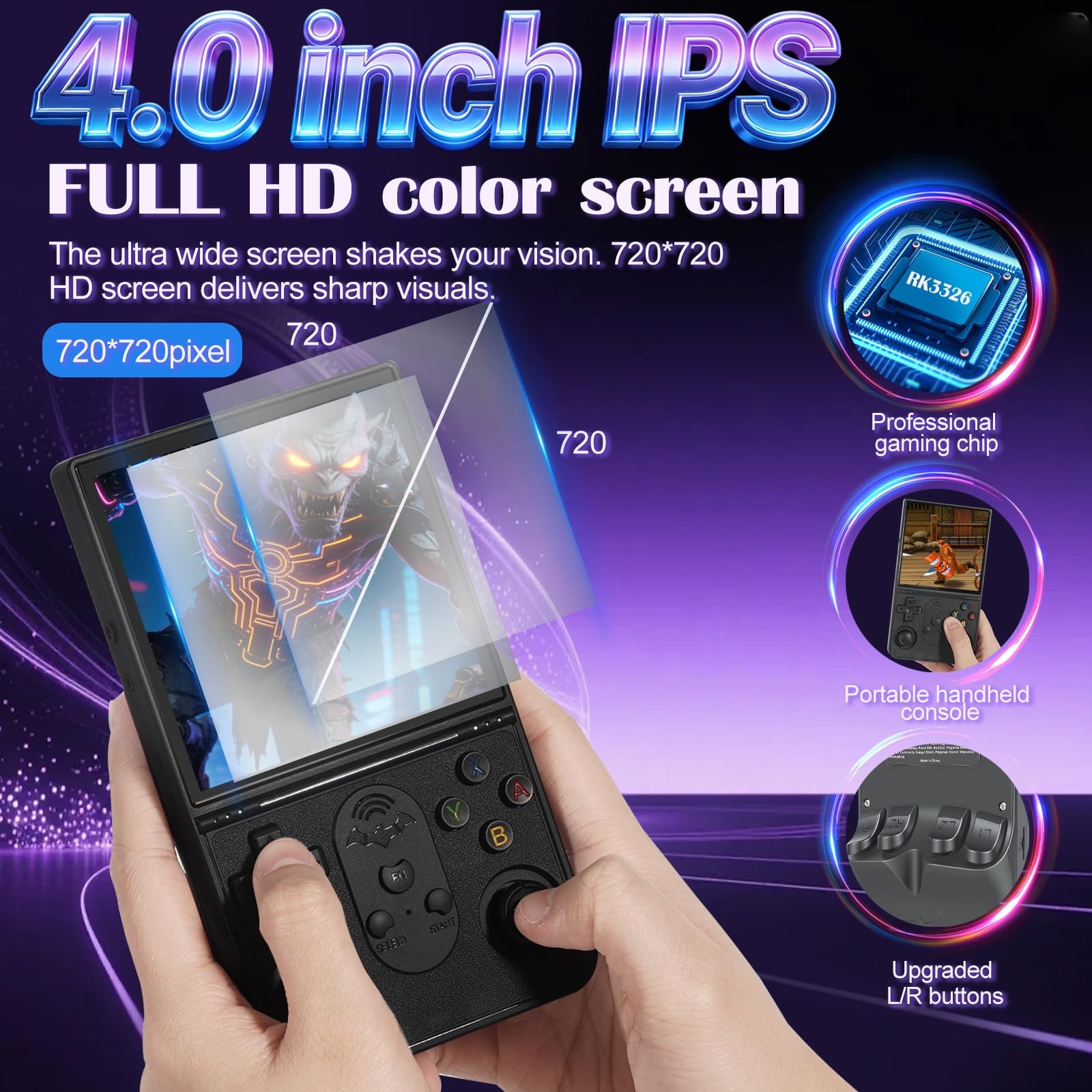 S600 Handheld Game Console – 4.0 Inch IPS Display, 128GB Memory, Over 18,000 …