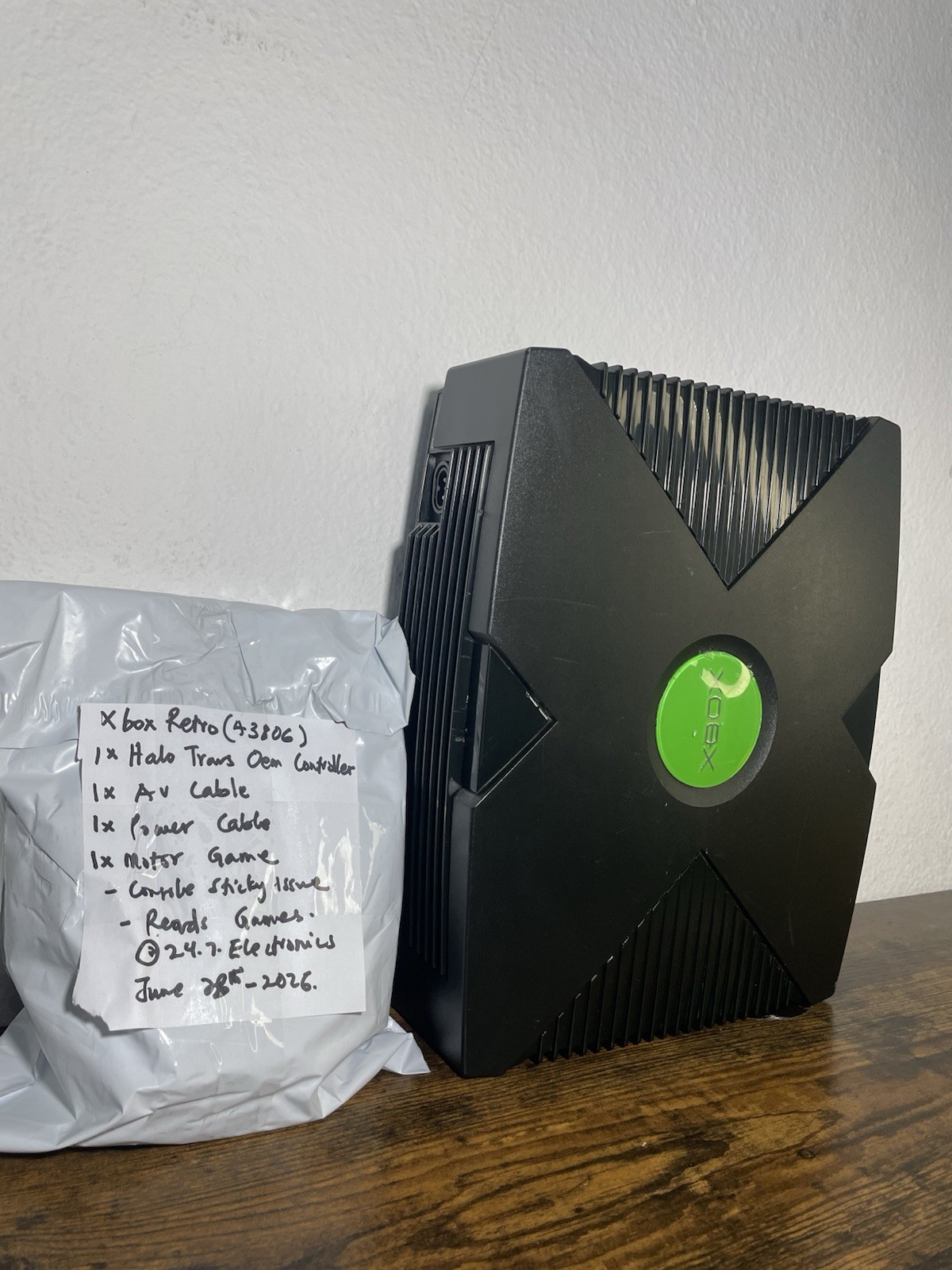 Xbox Original Console Microsoft Black w/ Green Controller AV Power READ TESTED