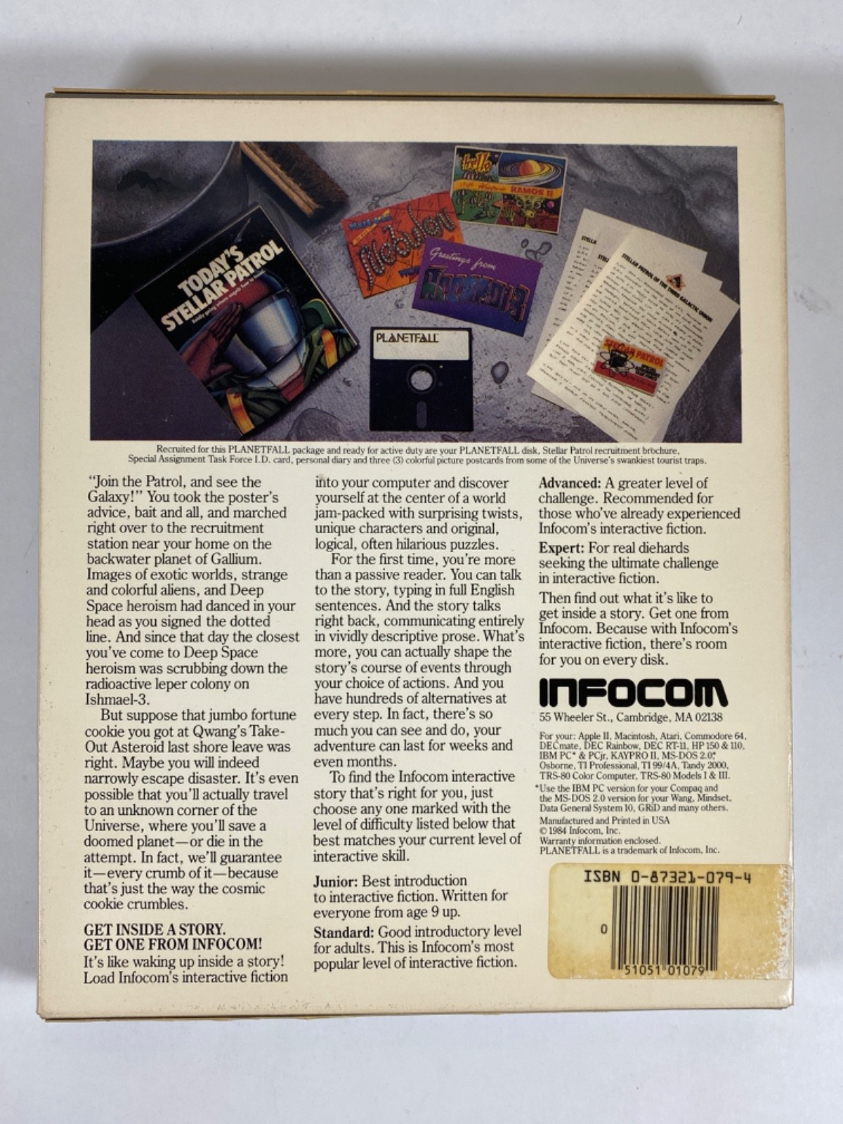 PLANETFALL INFOCOM Atari 400/800 COMPLETE w Feelies Inserts Postcards Folio!