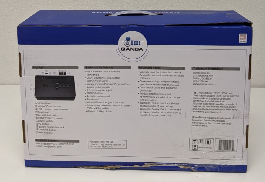 Qanba B1 Titan Wired Arcade Joystick for PlayStation 5/4 and PC