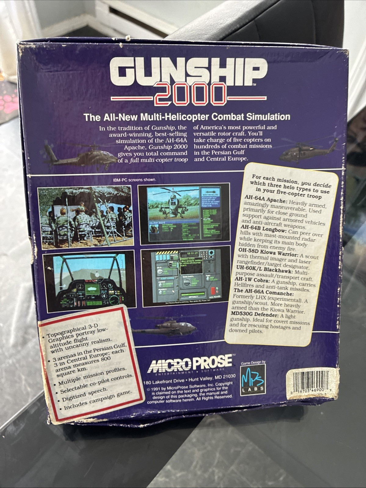 Gunship 2000 Micro Prose PC Five 5.25″ Disks & Printed Manuals In Original Box