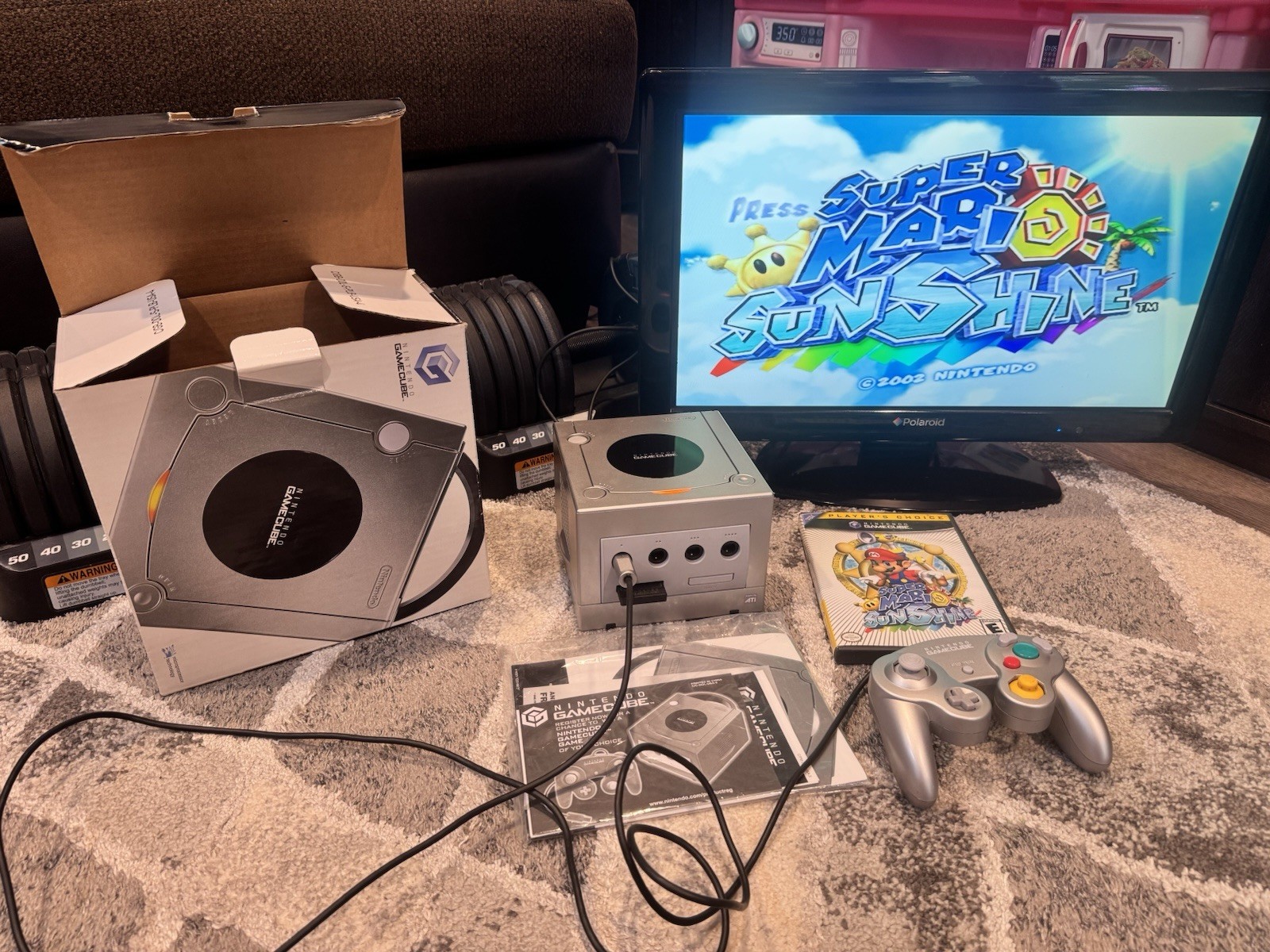Nintendo GameCube Platinum Bundle with Original Box + Super Mario Sunshine NICE!