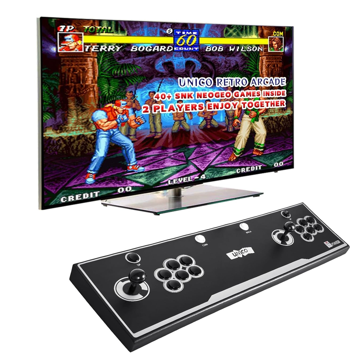 UNICO Fun R1 Retro Arcade Fight Stick with 40 SNK Classic Games