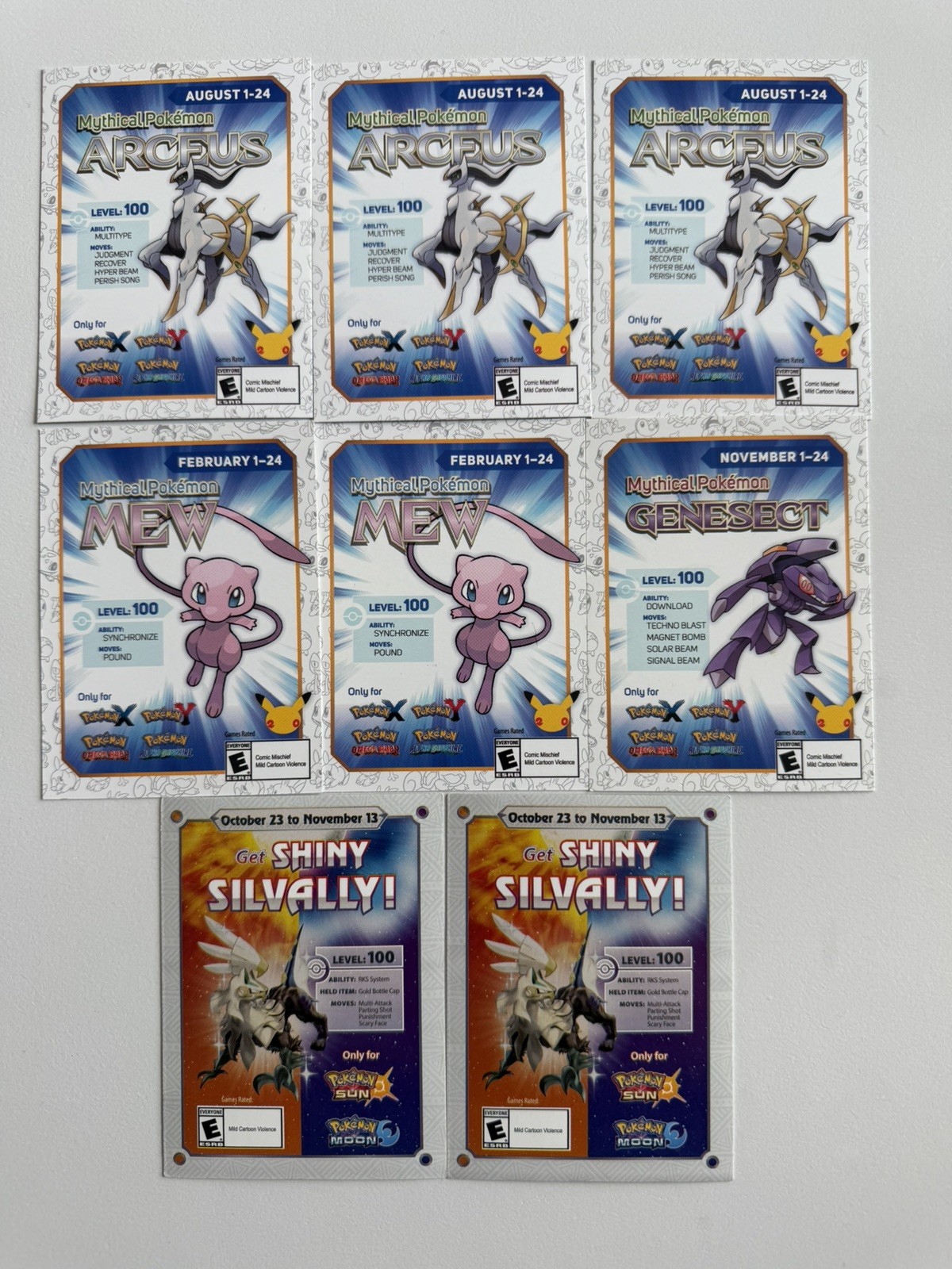 Nintendo 3ds Mythical Pokemon Code Cards (8) expired codes – unscratched