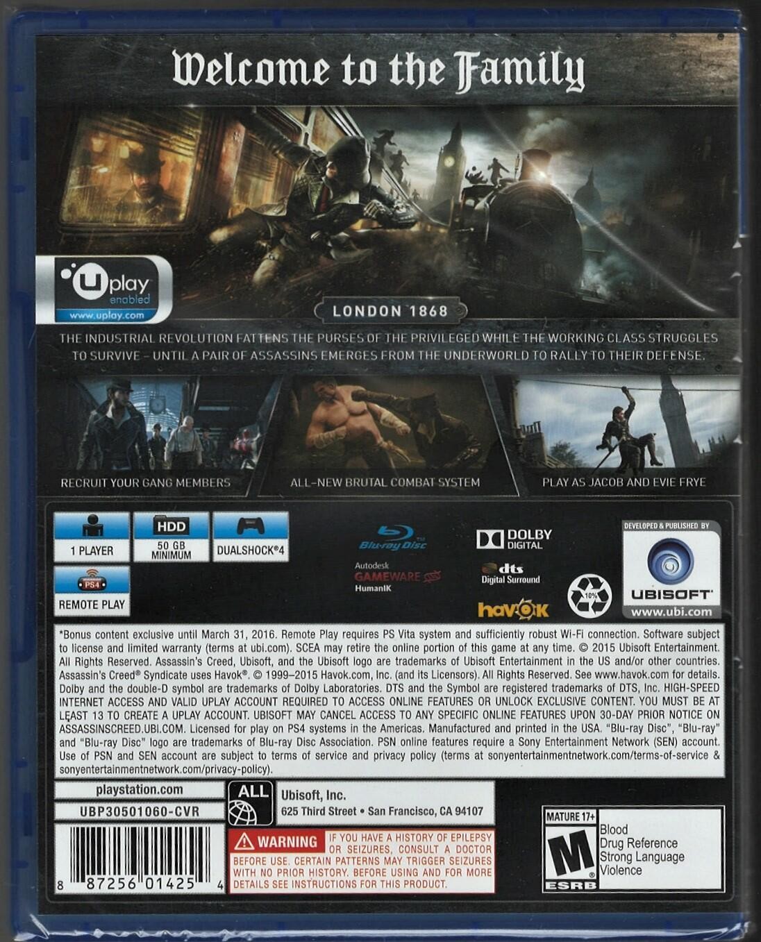 Assassin”s Creed: Syndicate Standard PS4 (Brand New Factory Sealed US Version)