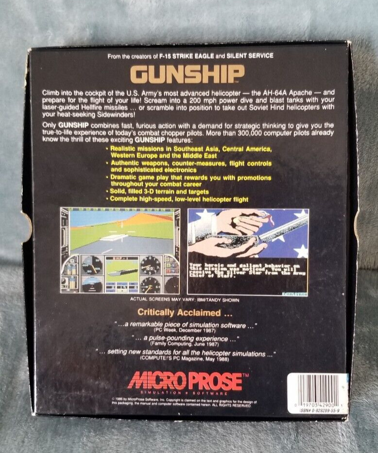 GUNSHIP The Helicopter Simulation Commodore Micro Prose 2 Disks CIB