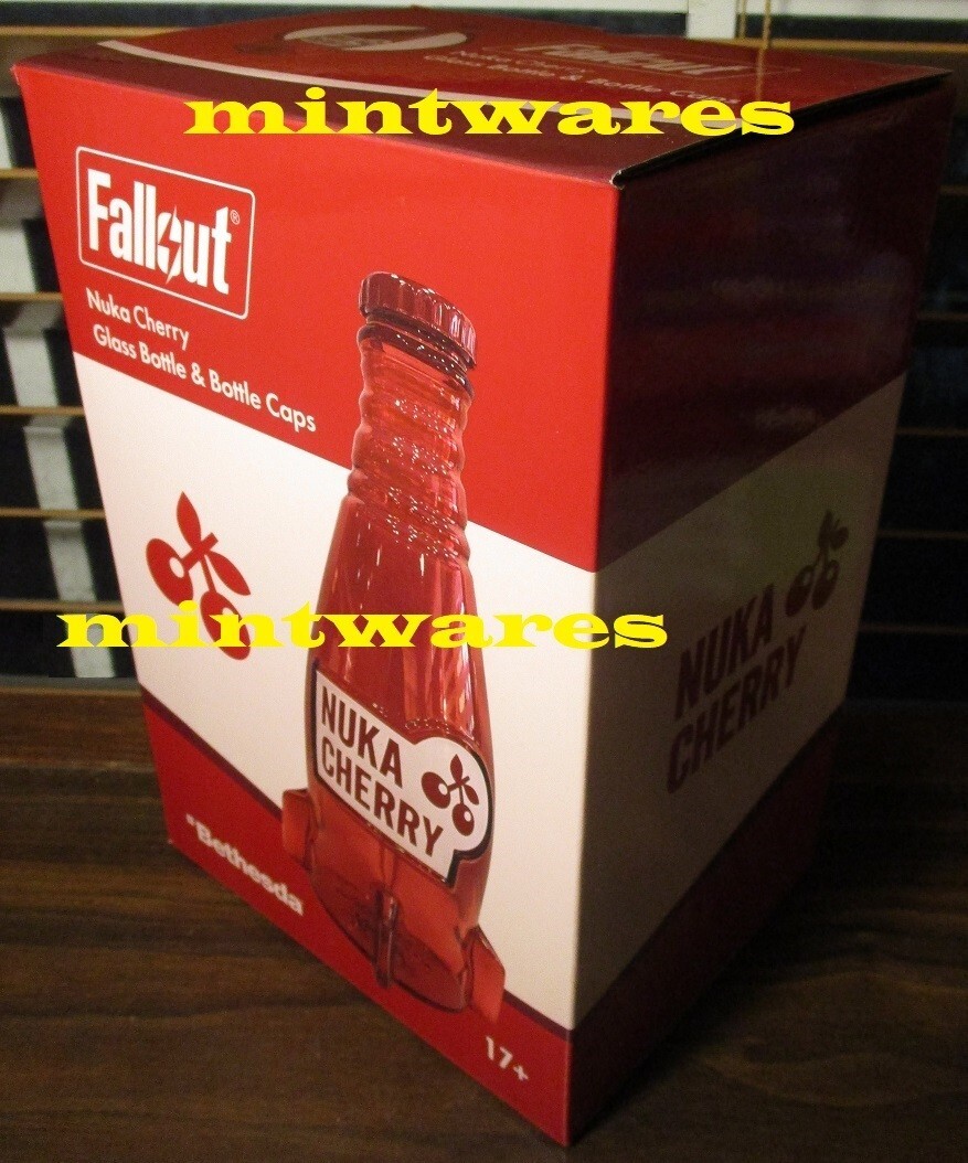 Fallout Nuka Cola Cherry Glass Rocket Bottle & 10 Bottle Caps Replica NEW