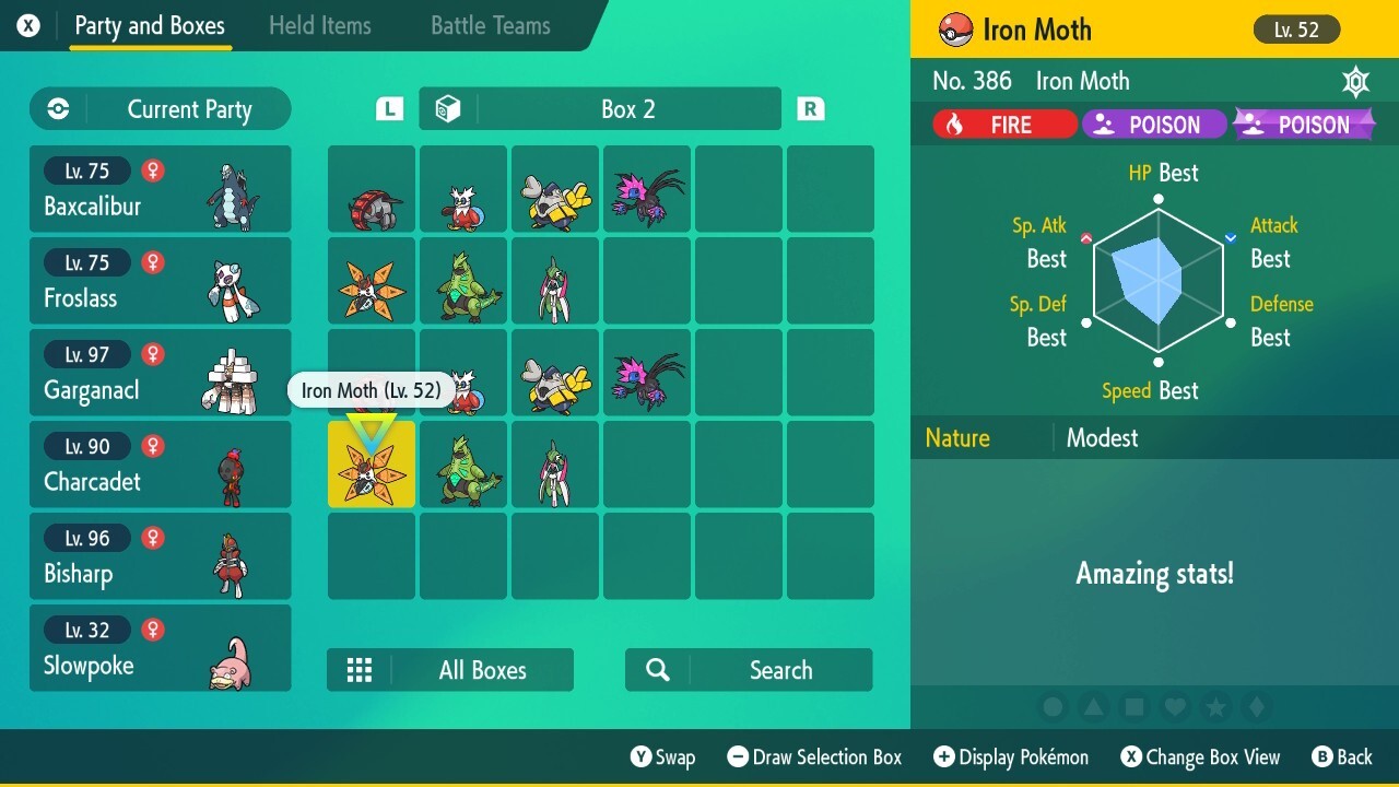 Non-Shiny Iron Moth 6IV Lv.52 Modest Volcarona Paradox Pokemon Scarlet Violet SV