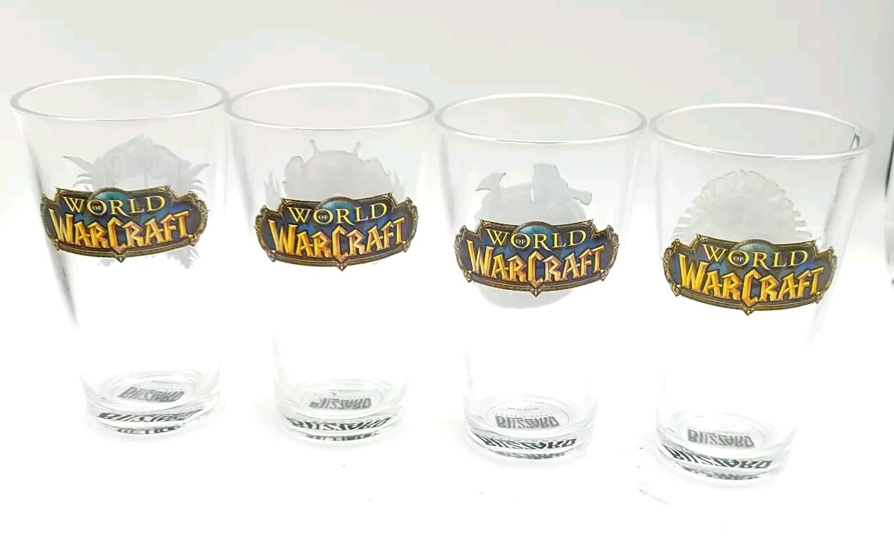 World of Warcraft WoW Blizzard Set of 4 16 oz Pint Drinking Glasses 2014 Rare