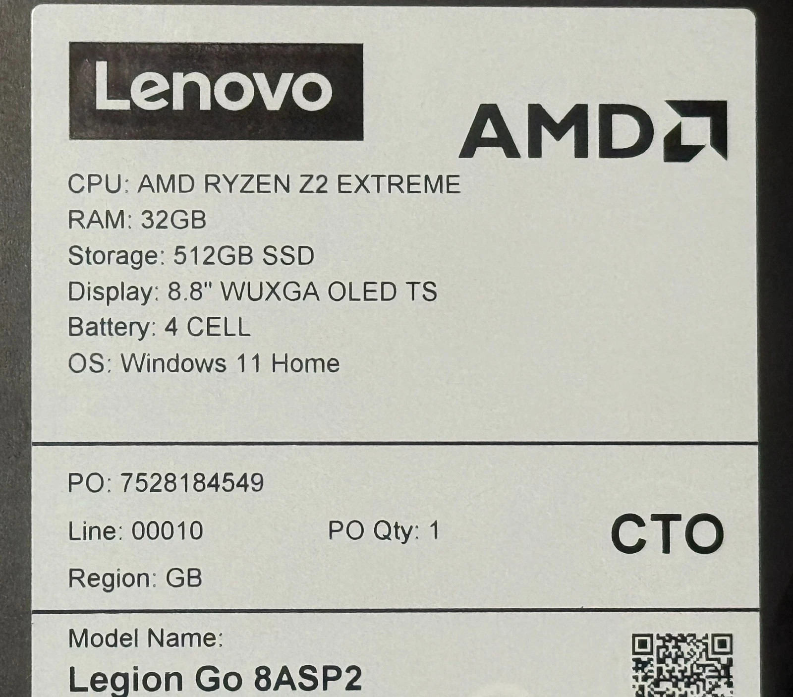 LENOVO LEGION GO 2 OLED HANDHELD PC – Z2 EXTREM, 4TB SSD, 32GB RAM
