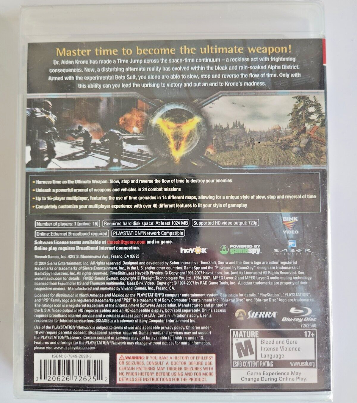 TimeShift PS3 Brand New Game (Multiplayer, 2007 First-Person Shooter)
