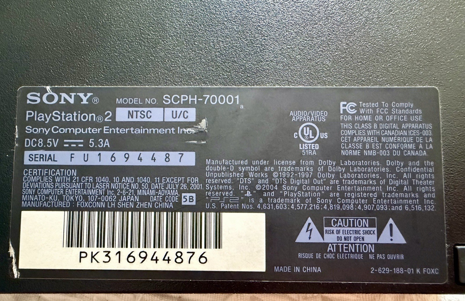 Sony PS2 Slim SCPH-70001 NTSC-U/C Black DVD Playback w/ AV RCA & Power