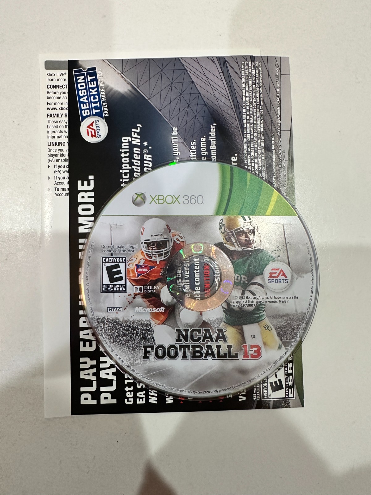 NCAA Football 13 (Microsoft Xbox 360, 2012) Complete w/ Inserts TESTED CIB