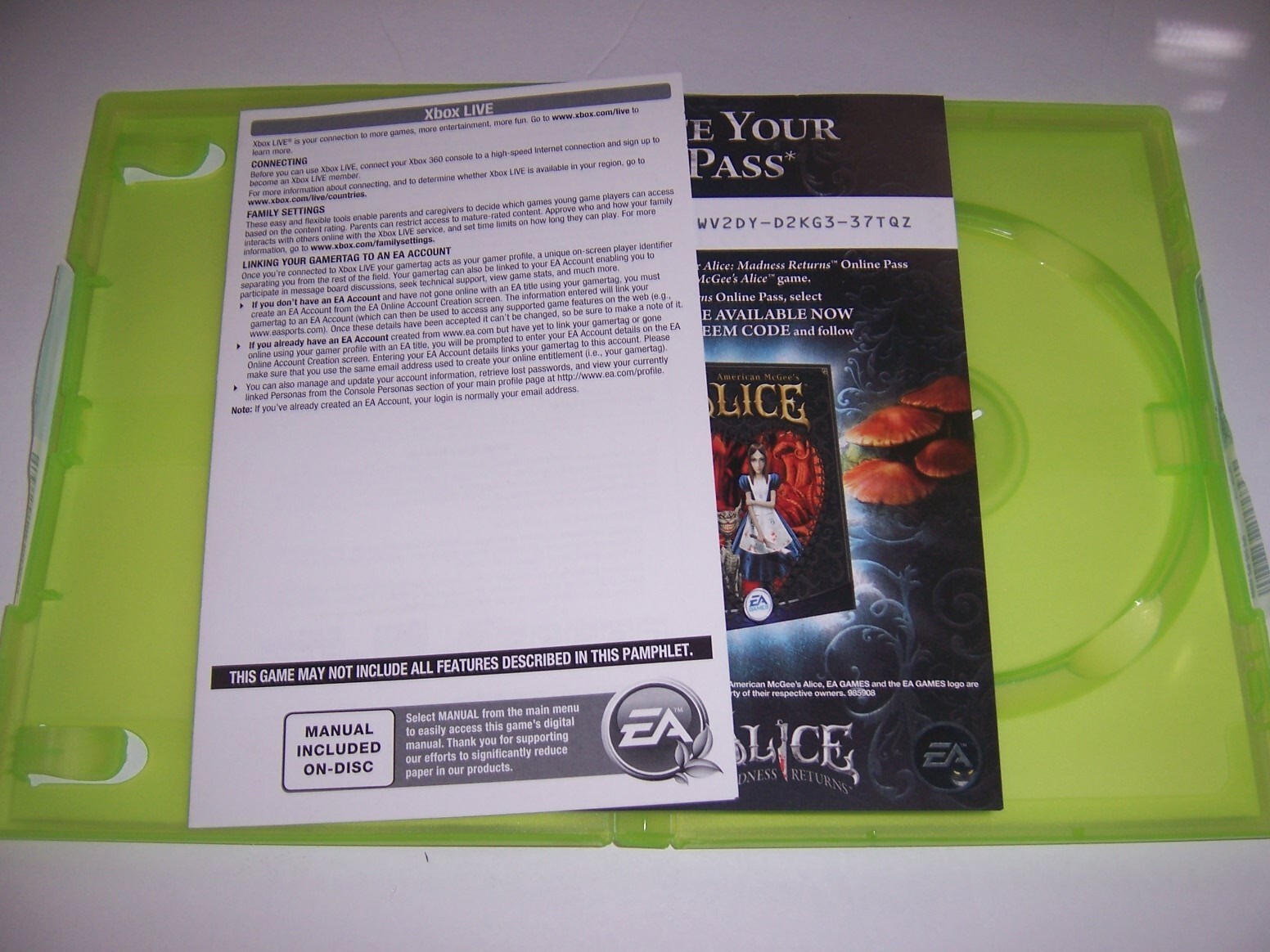 Authentic Case and Manual – ALICE MADNESS RETURNS – Microsoft Xbox 360