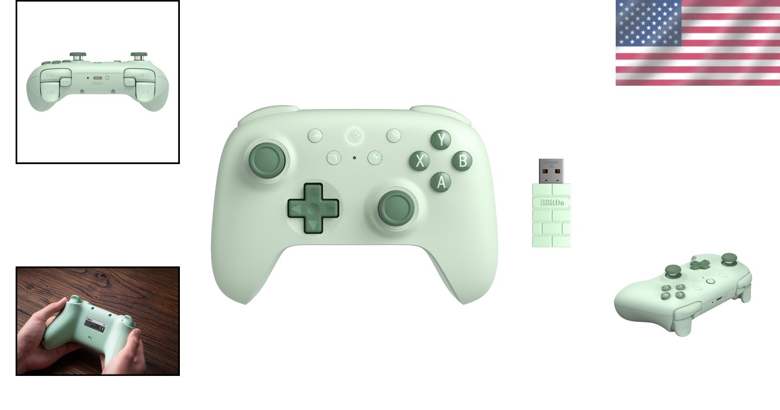 Wireless Gamepad for Windows Android 14 Buttons Hall Effect Joysticks Green
