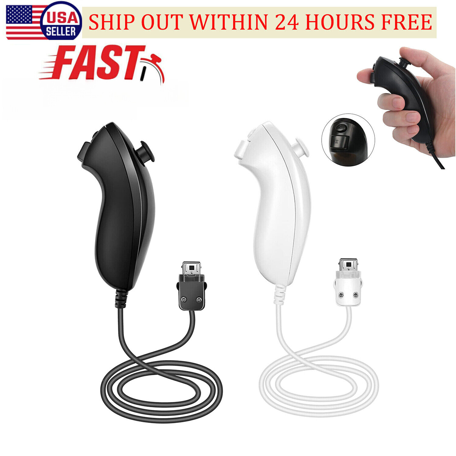 1/2Pack Wii Nunchuck Black White For Nintendo nunchucks for Nintendo Wii / Wii U