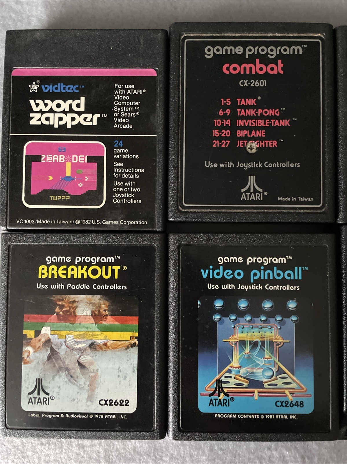 Lot Of 8 Atari Games – Word Zapper, Breakout, Demon Attack, Combat **Tested