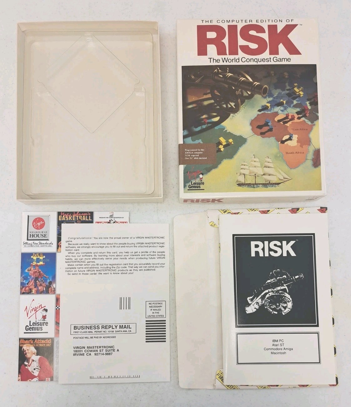 No Disk! Vintage Risk Game Box-Manual for Atari-Mac-IBM-Amiga