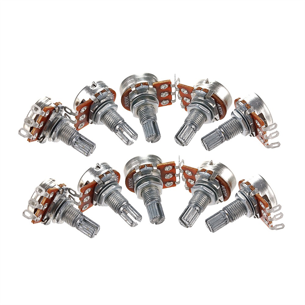 10Pcs Potentiometers 500K Ohm Guitar Bass Pots Split Shaft Rotary Audio Taper