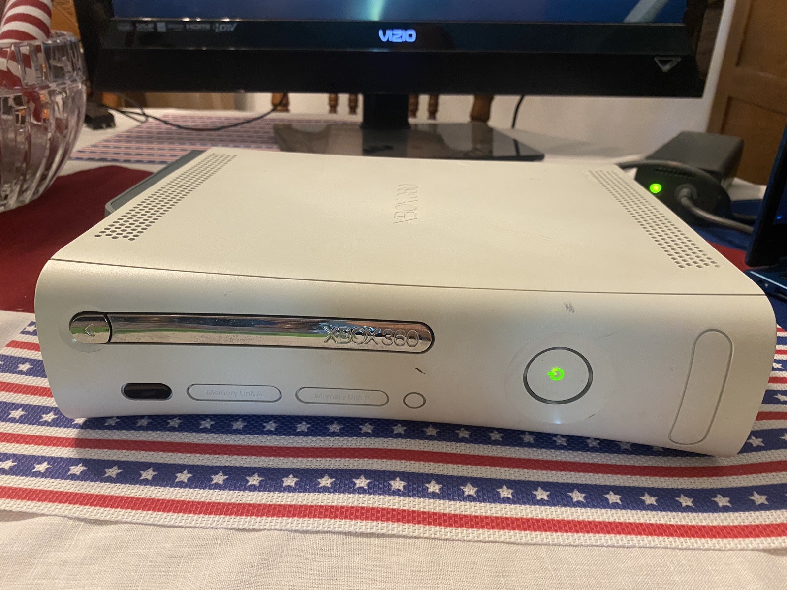 White XBOX 360 W/Power Adapters and 9 Games, TESTED