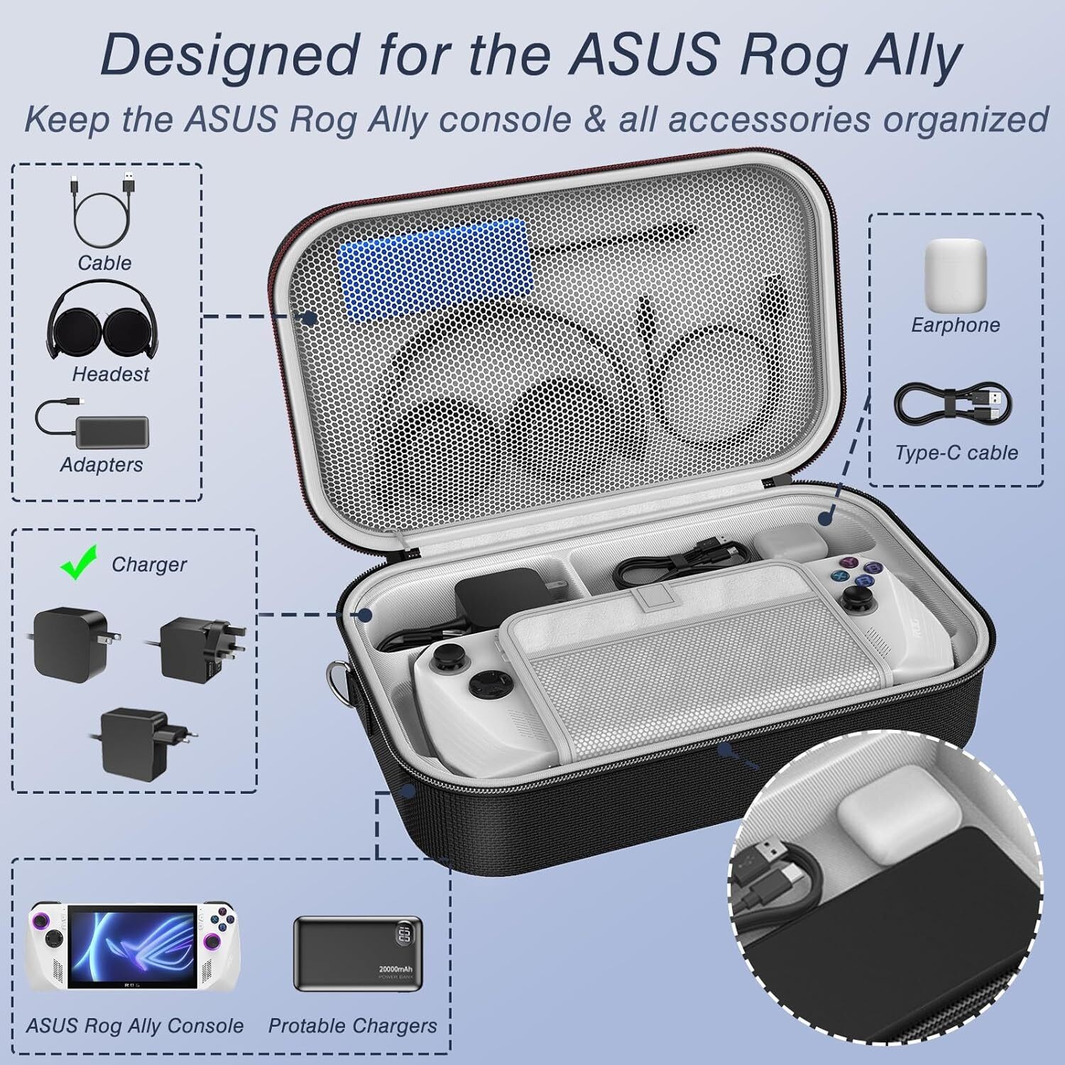 HSTOP Carrying Case for ROG Ally Large Storage Capacity Protective Travel Case