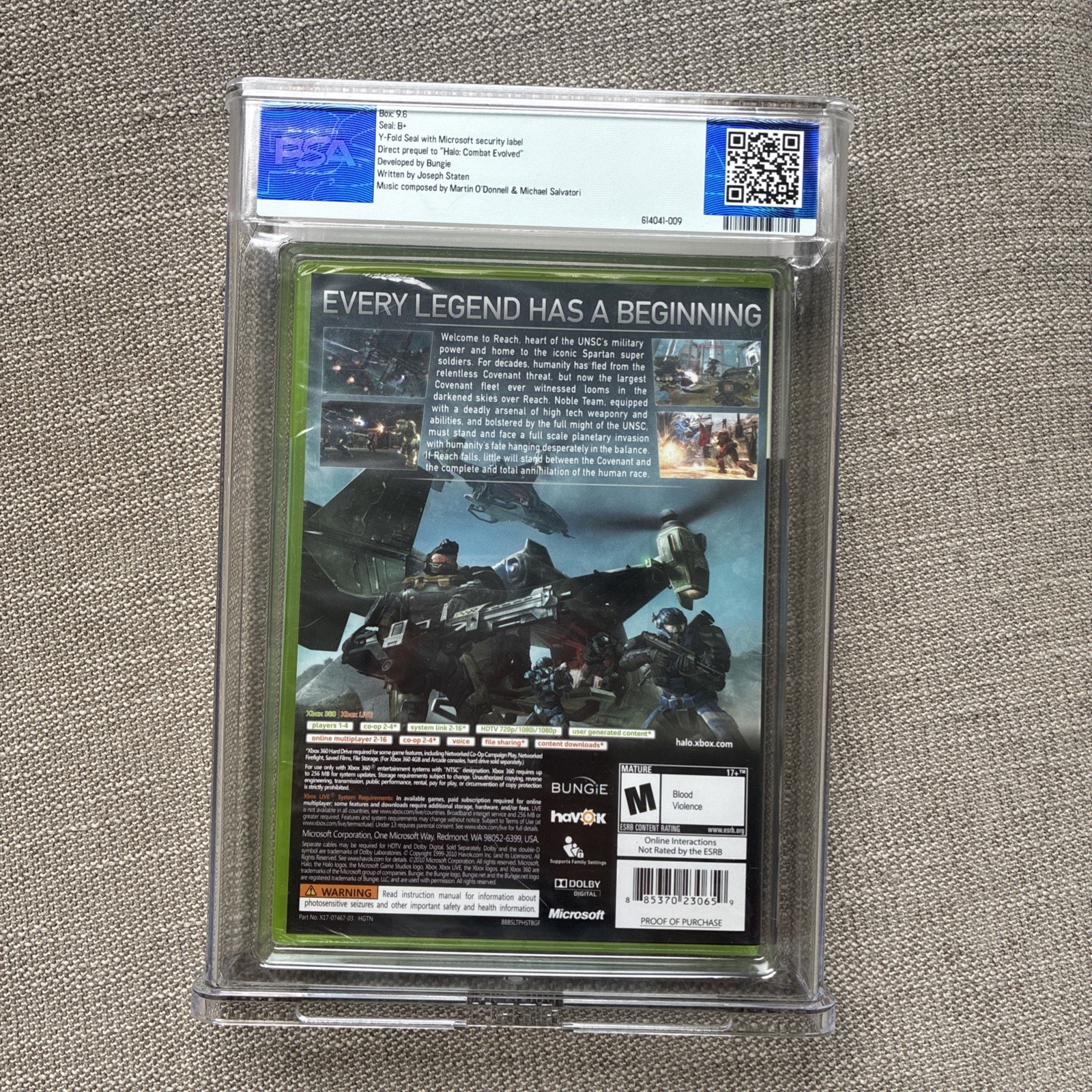Halo: Reach • Graded PSA 9.6 B+ • Xbox 360