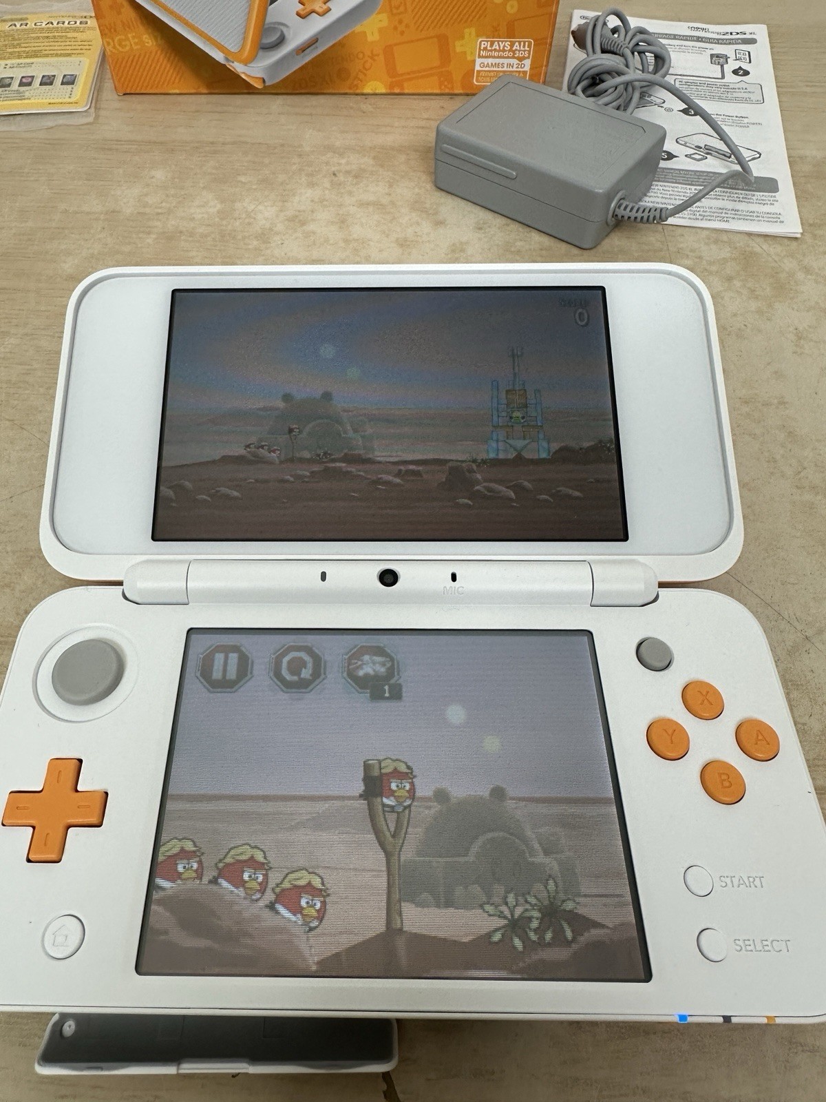 OEM USA Nintendo 2DS XL White & Orange Console System w/ Box, Charger & Inserts