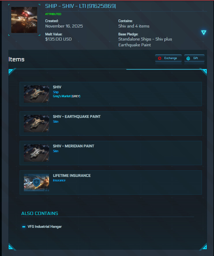 STAR CITIZEN – GREY SHIV – ORIGINAL CONCEPT – LTI + 2 x EXCLUSIVE PAINTS